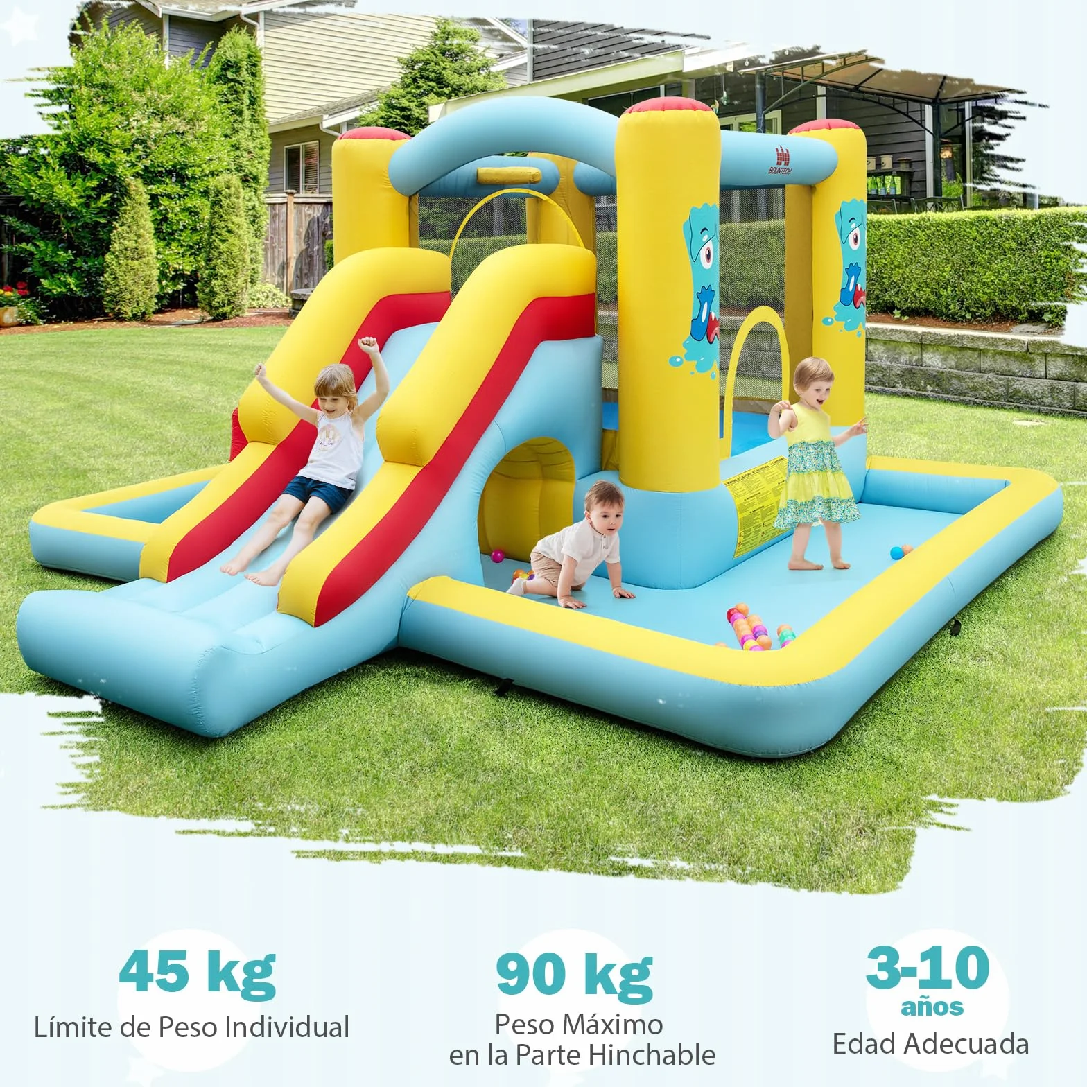 COSTWAY Castillo Hinchable 7 en 1, Grande, 394 x 389 x 194 cm, Niños 3 a 10 Años, Interior Exterior
