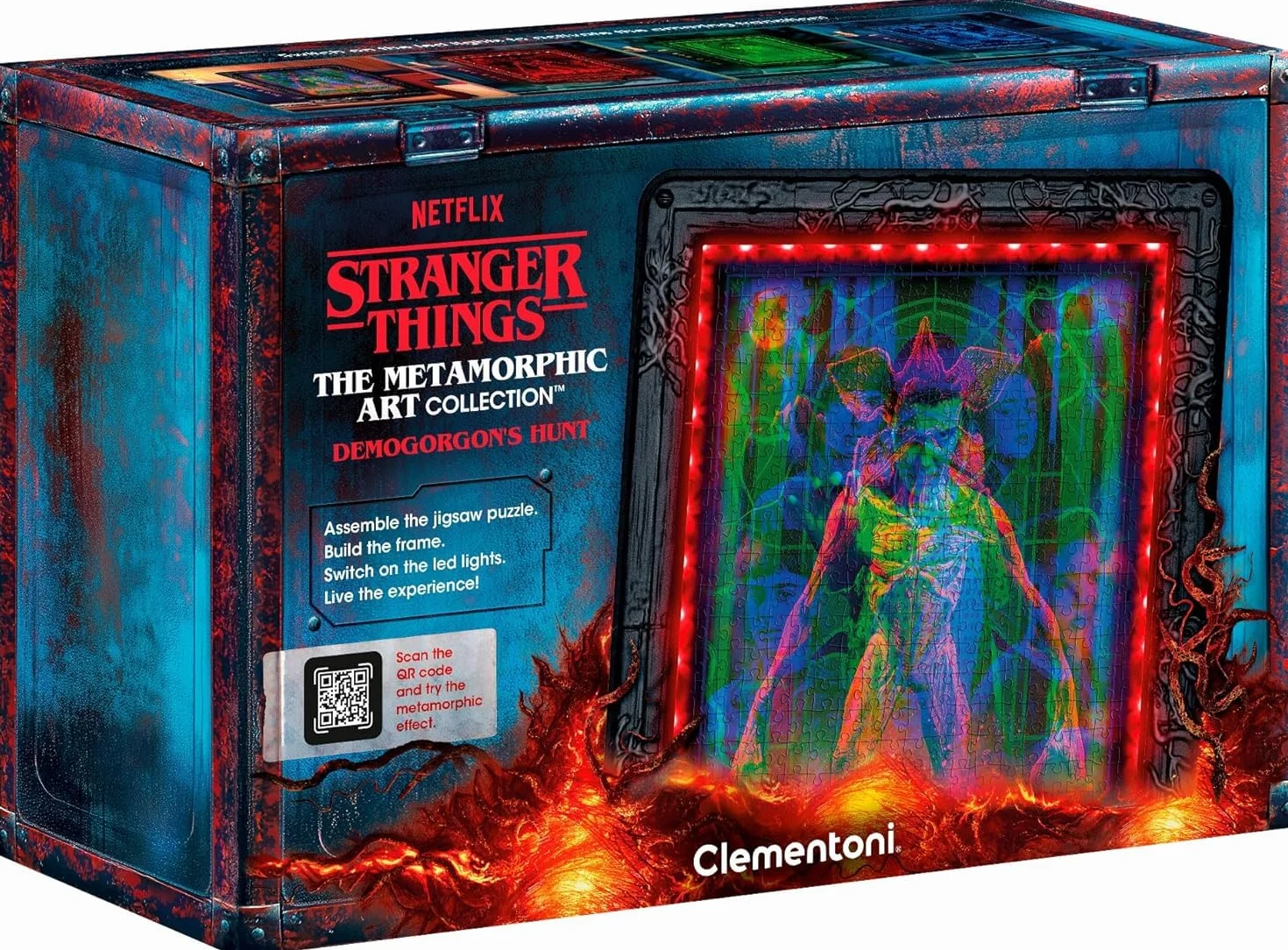 Clementoni - Puzzle Stranger Things - The DEMOGORGON'S Hunt, con luz LED: Rompecabezas de 520 Piezas, Escena Que Cambia de Color con Eleven contra Demogorgon