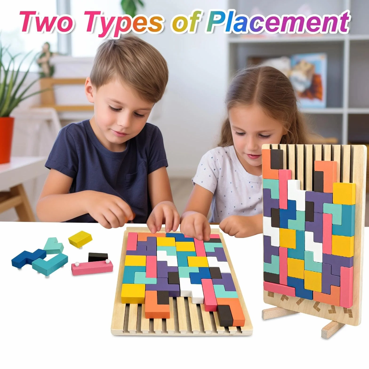 Rompecabezas Niños con 10 Tarjetas, Rompecabezas Madera, Juguete Educativo en 3D, 3D Juguete Educativo Montessori para Niños, Juegos Montessori, Tetris Juegos Montessori para Partir de 3 Años