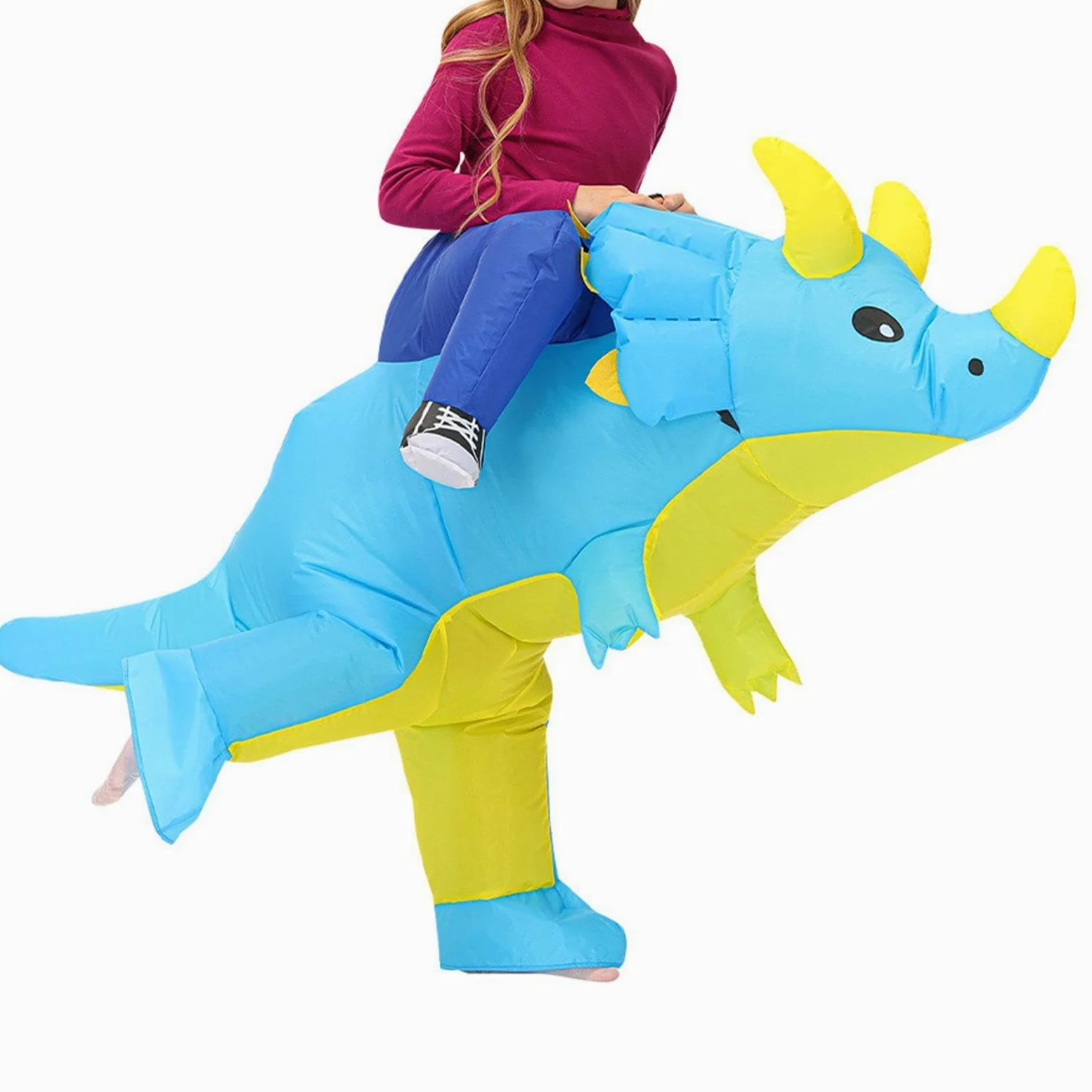 Disfraz Inflable de Dinosaurio con Ventilador Y Diseño de Montar Triceratops para Adultos Y Niños en Poliéster Cómodo Adecuado para Fiestas, Tamaño para Niños