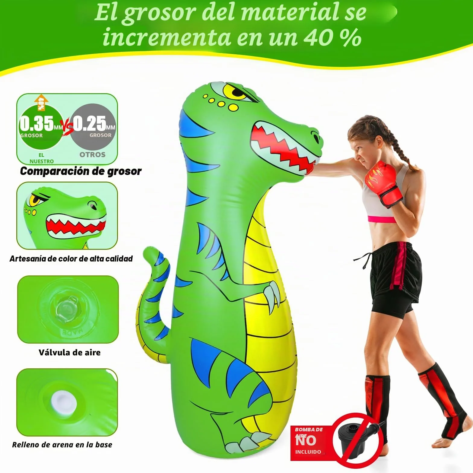 Saco de Boxeo Niños 120cm Hinchable Dinosaurio Bolsa Boxeo con Guantes Regalo 3-9 Años