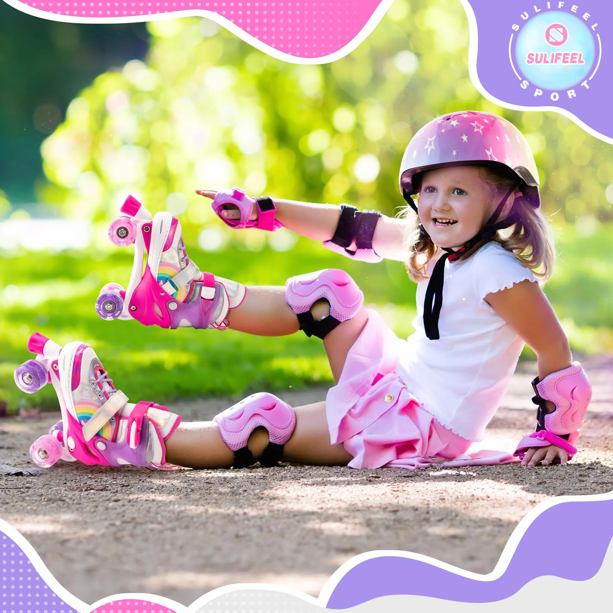 Sulifeel Rainbow Unicorn Patines Roller con Luces Ajustables para Niñas