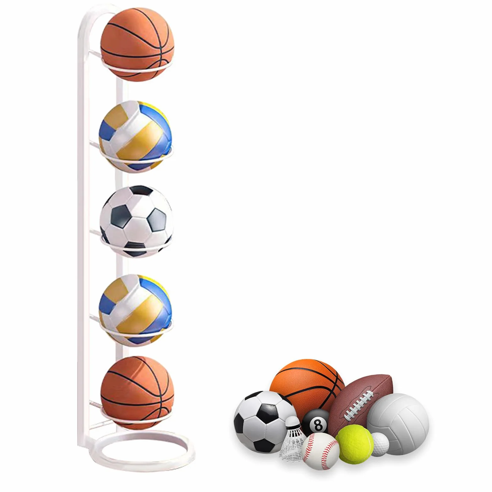 Soporte para Balón de Fútbol, Estantería de Almacenamiento Vertical para Balones de Baloncesto, Fútbol y Voleibol