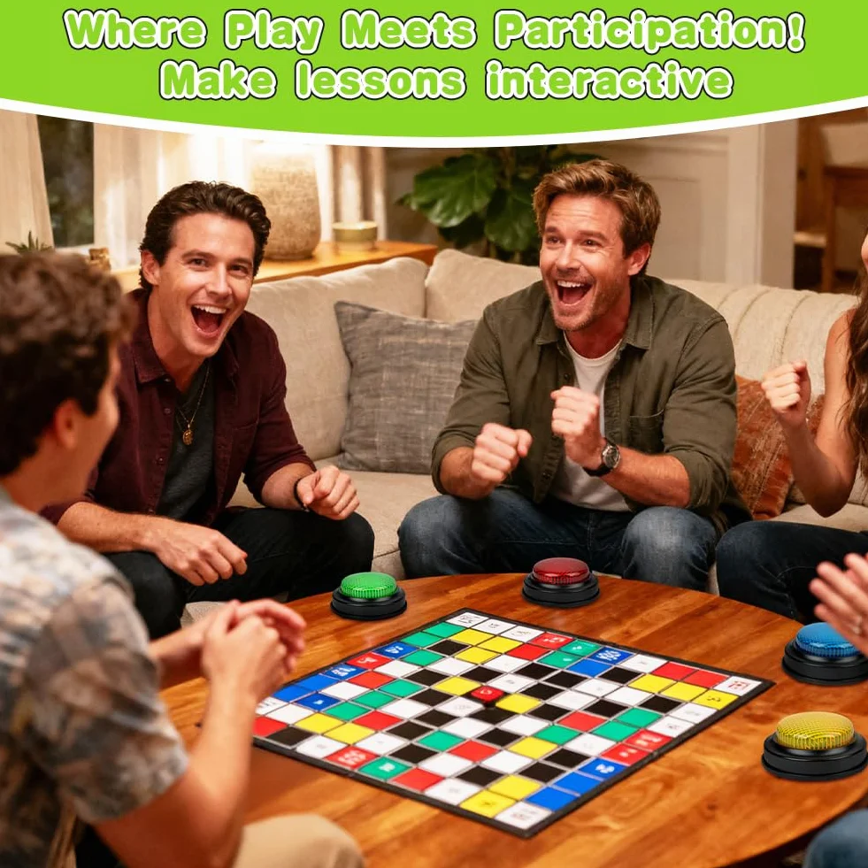 Botones de Respuesta, Accesorio para Quizz Timbre Luminoso y sonoro, Color Surtido, 4 Unidades, Juegos Educativos Regalos