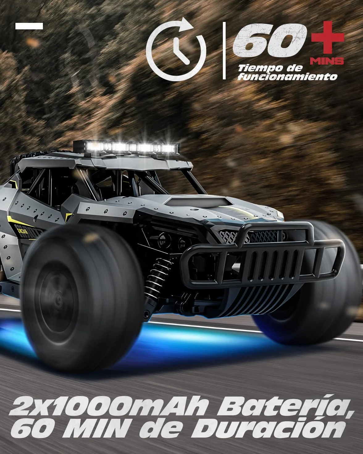 Tecnock Coches de Control Remoto para niños y Adultos, Escala 1:16, 20 km/h Tracción 2, camión Monstruo Todo Terreno, 2 Baterías para Juego de 60 Minutos, Juguetes Regalos para niños y niñas