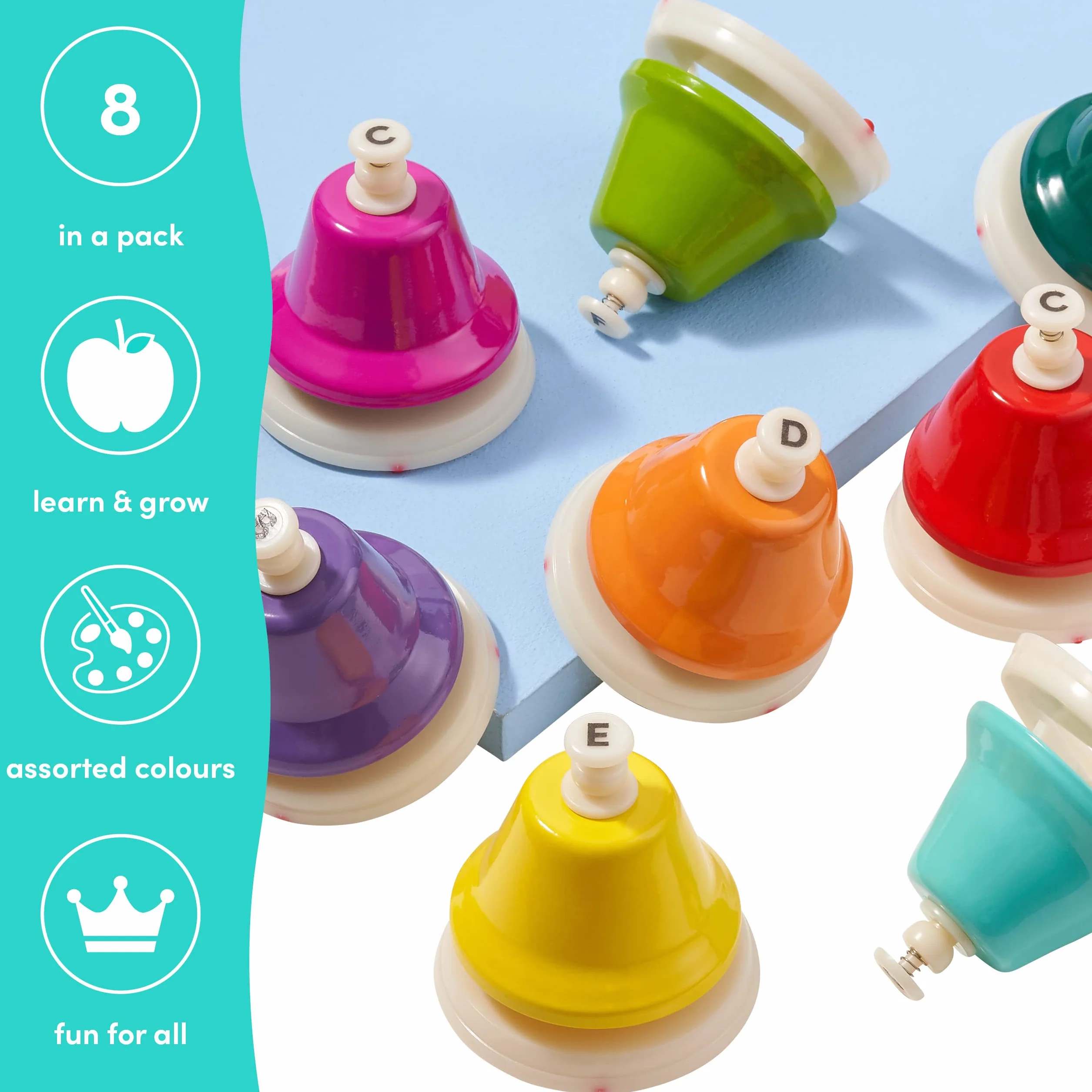 THE TWIDDLERS Campanas Musicales Arcoíris, Juego de 8 Campanas de Percusión de Mano para Niños, con Libro de Música