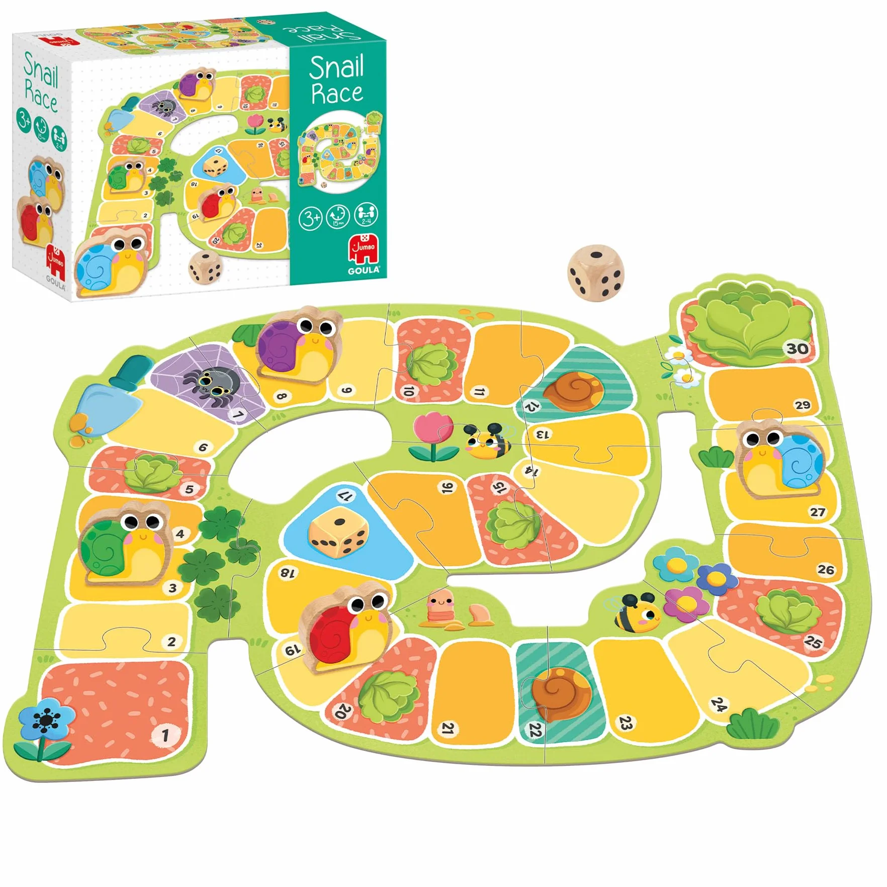 Goula Snail Race – Carrera de Caracoles, Juego de Mesa para Niños a Partir de 3 Años – Cooperativo o Competitivo con Figuras de Madera y Dado – Aprendizaje de Números y Estrategia para Niñas y Niños