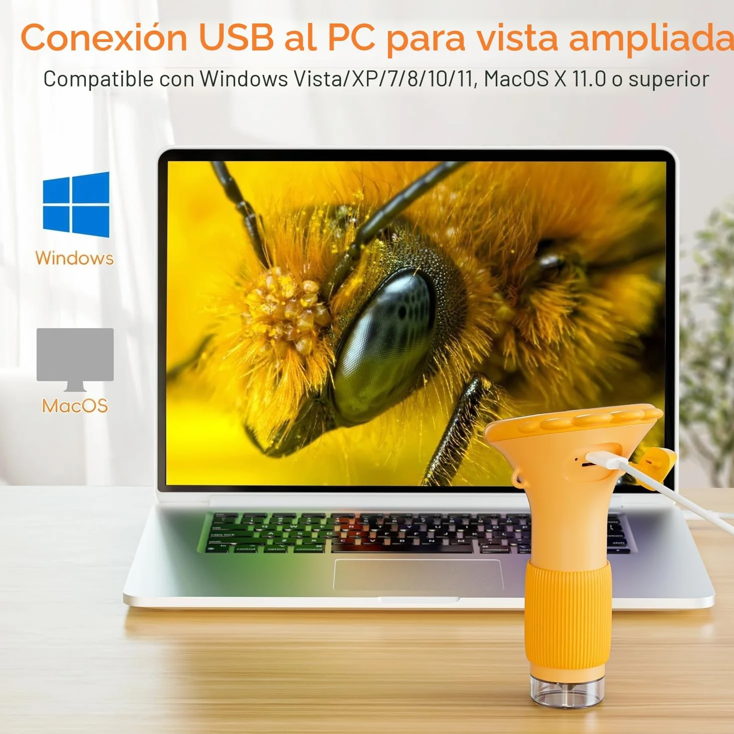 SGAINUL Microscopio Digital para Niños con Pantalla IPS de 2.0'', Recargable 1000x, Electrónico con 8 Luces LED - Regalo para Cumpleaños/Navidad/Año Nuevo（Naranja）