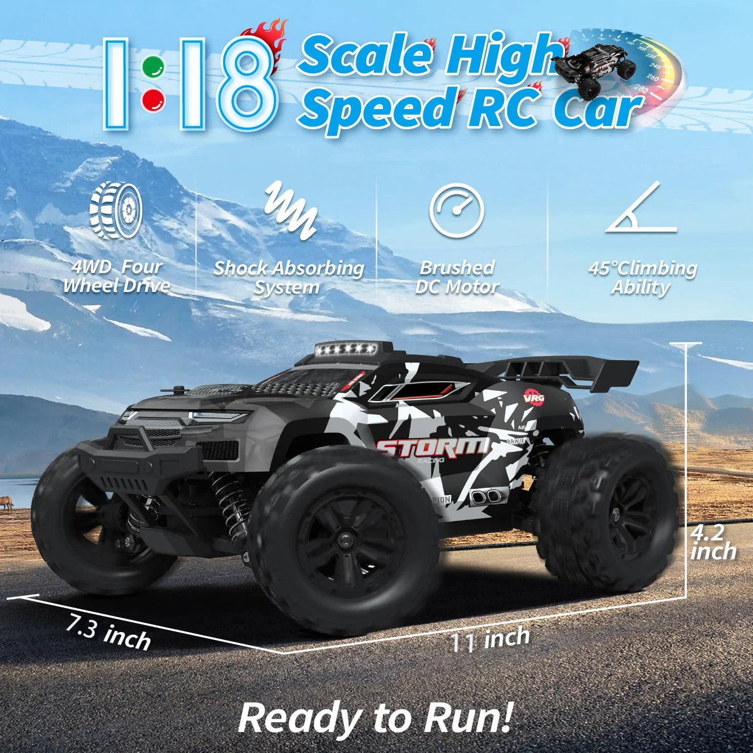 snookids Coche Teledirigido - 2,4 GHz Coche RC Vehículo Todoterreno de Alta Velocidad 40 km/h 1:18, 4WD Coche Radiocontrol Drift Buggy Cars Controlados Juguete Regalo para Niños Adulto