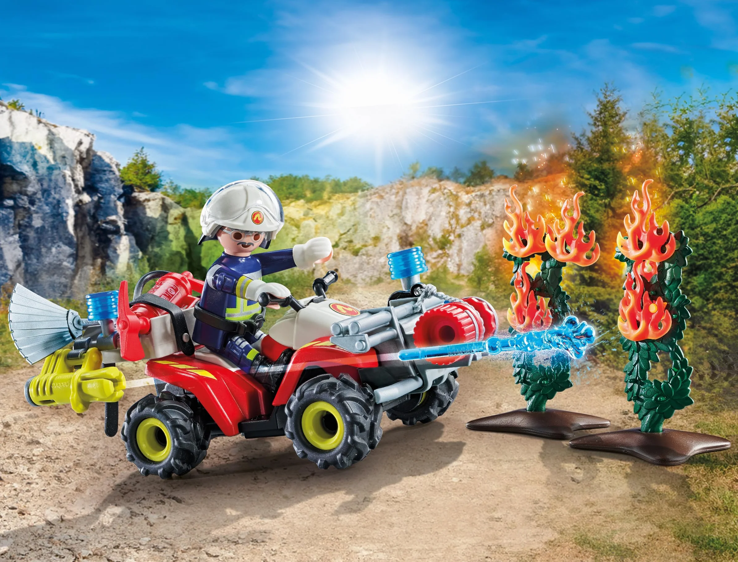 PLAYMOBIL Action Heroes Quad de Bomberos Apaga Incendio Juguete 4 años 71825