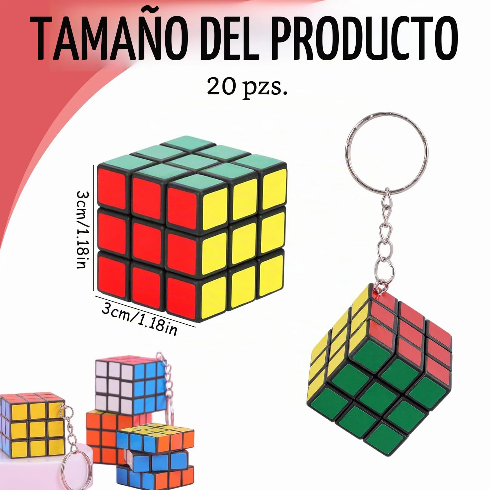 20 Piezas Mini Cubo Mágico Llavero (3cm) - Detalles Cumpleaños Infantiles y Relleno Piñata - Juguete Rompecabezas Antiestrés para Niños y Calendario de Adviento (Multicolor)