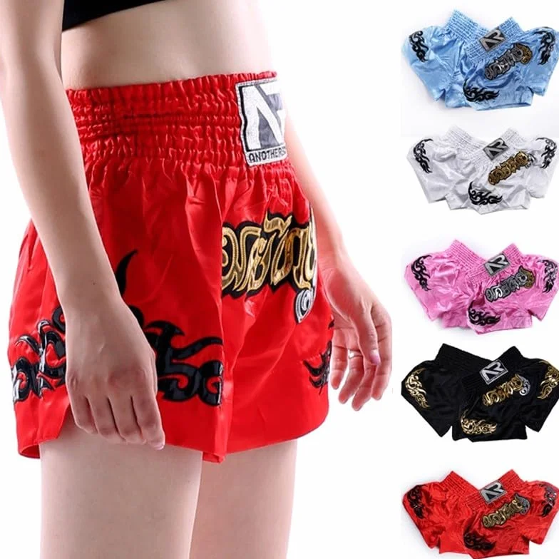 Pantalones cortos de kickboxing para mujer, poliéster, cintura elástica, transpirables, negro