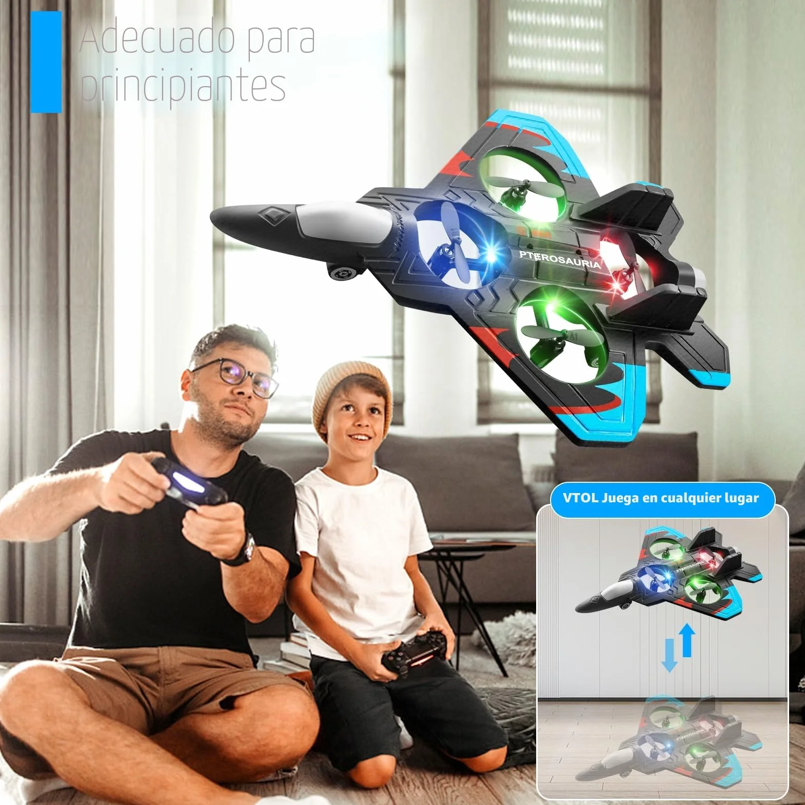 4DRC Avión V32 Controlado por Radio, para Niños >8 Años, Jet con Luces, Giro 360°, Mantenimiento de Altura, Modo sin Cabeza, Arranque un Clic, Regalo de Juguete al Aire Libre para Adultos y Niños
