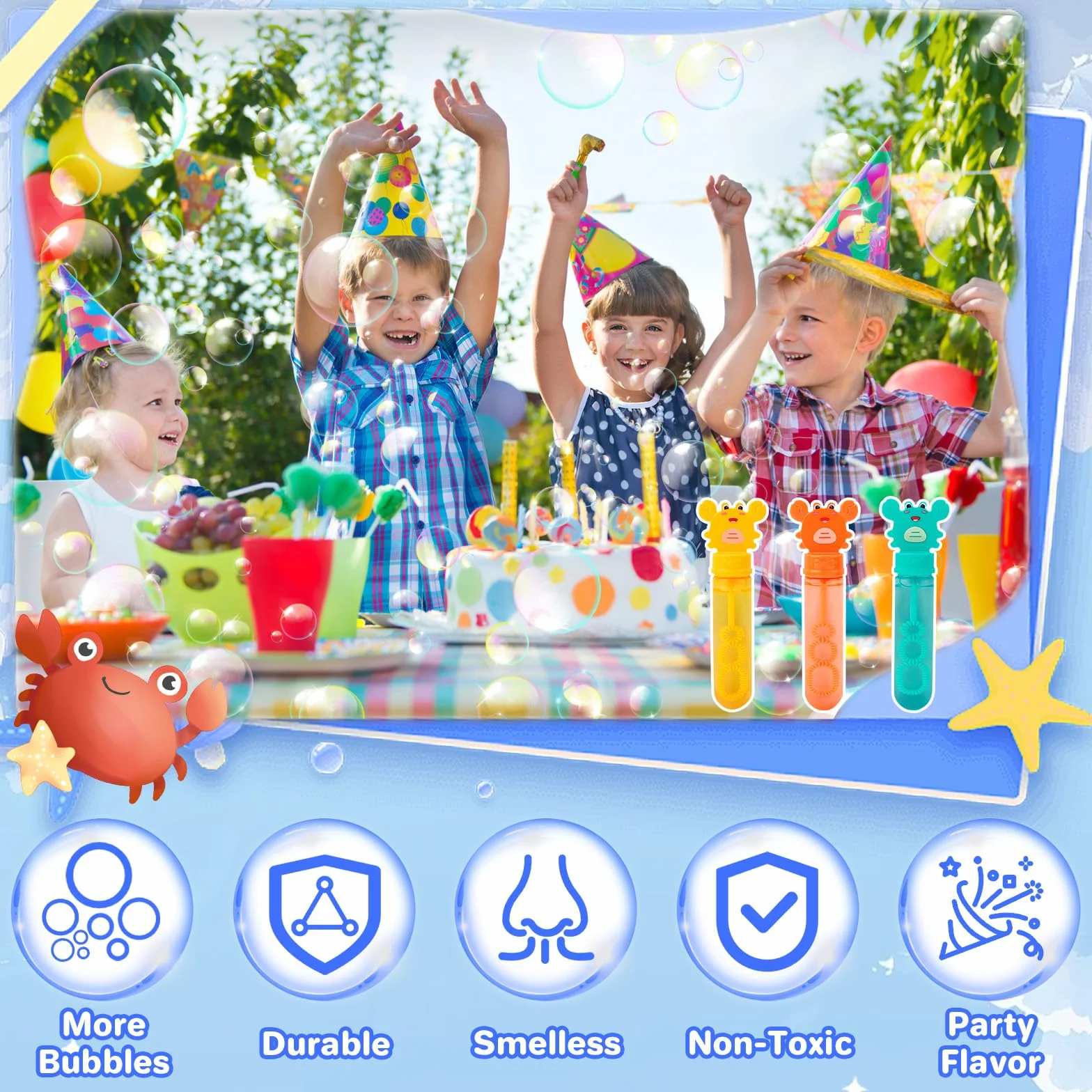 deAO 24 Piezas Pomperos de Jabón, Pomperos para Niños, Burbujas Niños, 3 Colores Varitas, Tubos para Crear Burbujas de Jabon, 35ML Cangrejos Mini Burbujas Niños Cumpleaños Set (Cangrejos)
