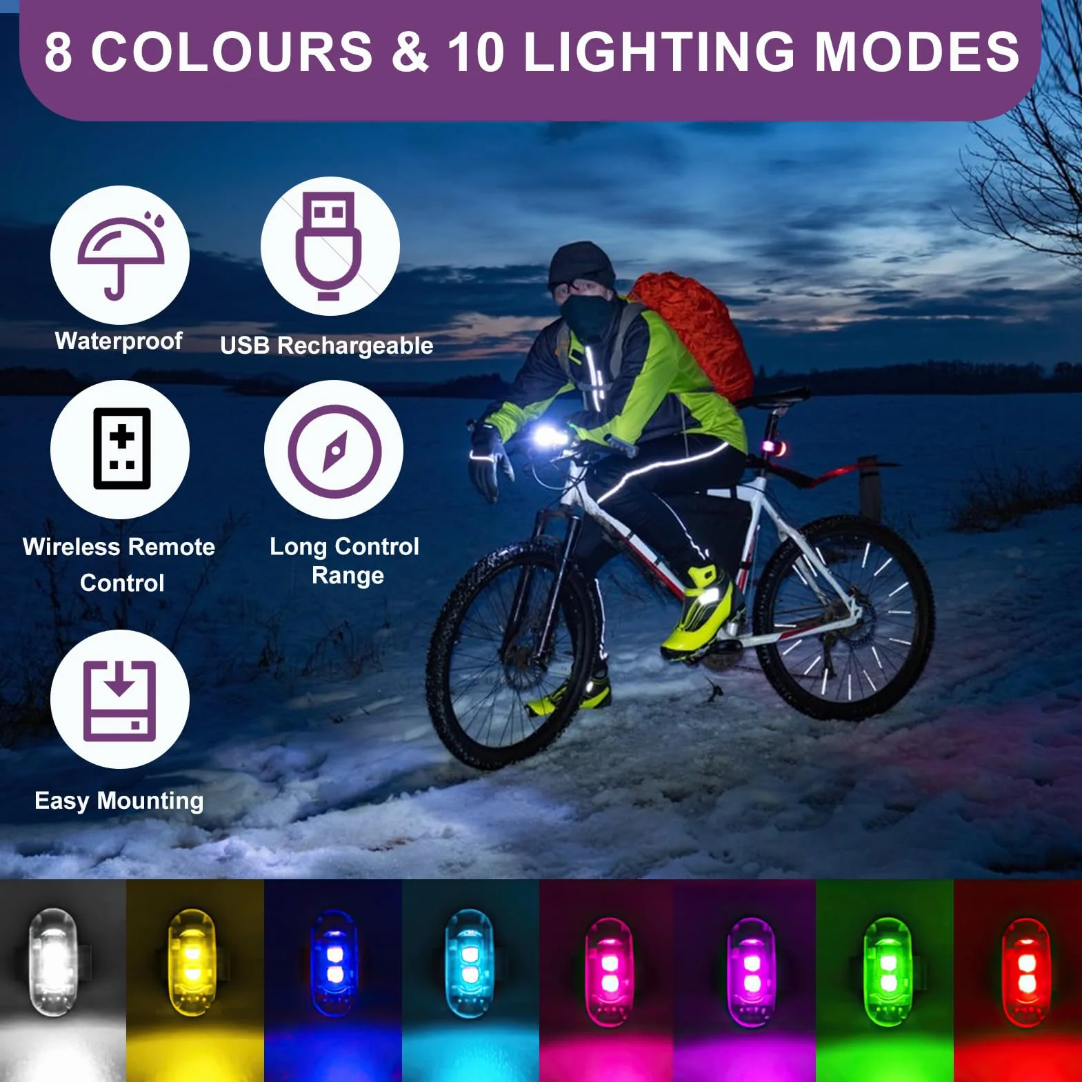 4 Pièces Luces Estroboscópicas LED Inalámbricas para Dron Coche Moto, LED Estroboscópico Luz Interior Coche con Mando a Distancia, 8 Colores y Modos de Flash, Carga USB Impermeable Anticolisión