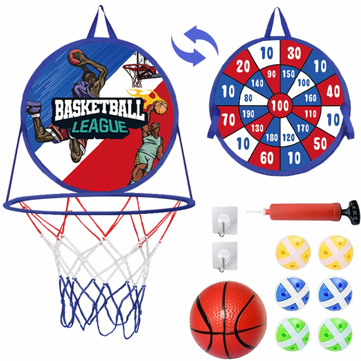 Canasta Baloncesto Infantil con Diana Dardos, 2 in 1 Plegable Doble Diana y Mini Canasta Juguete, Interiores y Exteriores Lanzamiento Juego, Niños Regalo Juegos de Fiesta