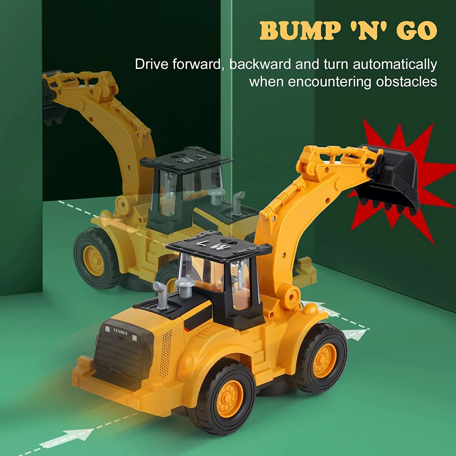 Kiztoys&1 Juguetes de Excavadora, Caminar automático con Sonido y luz vehículo vehículos de construcción, Excavadora de Juguetes para niños con Luces y música múltiple para niños 3 4 5 6 7 años