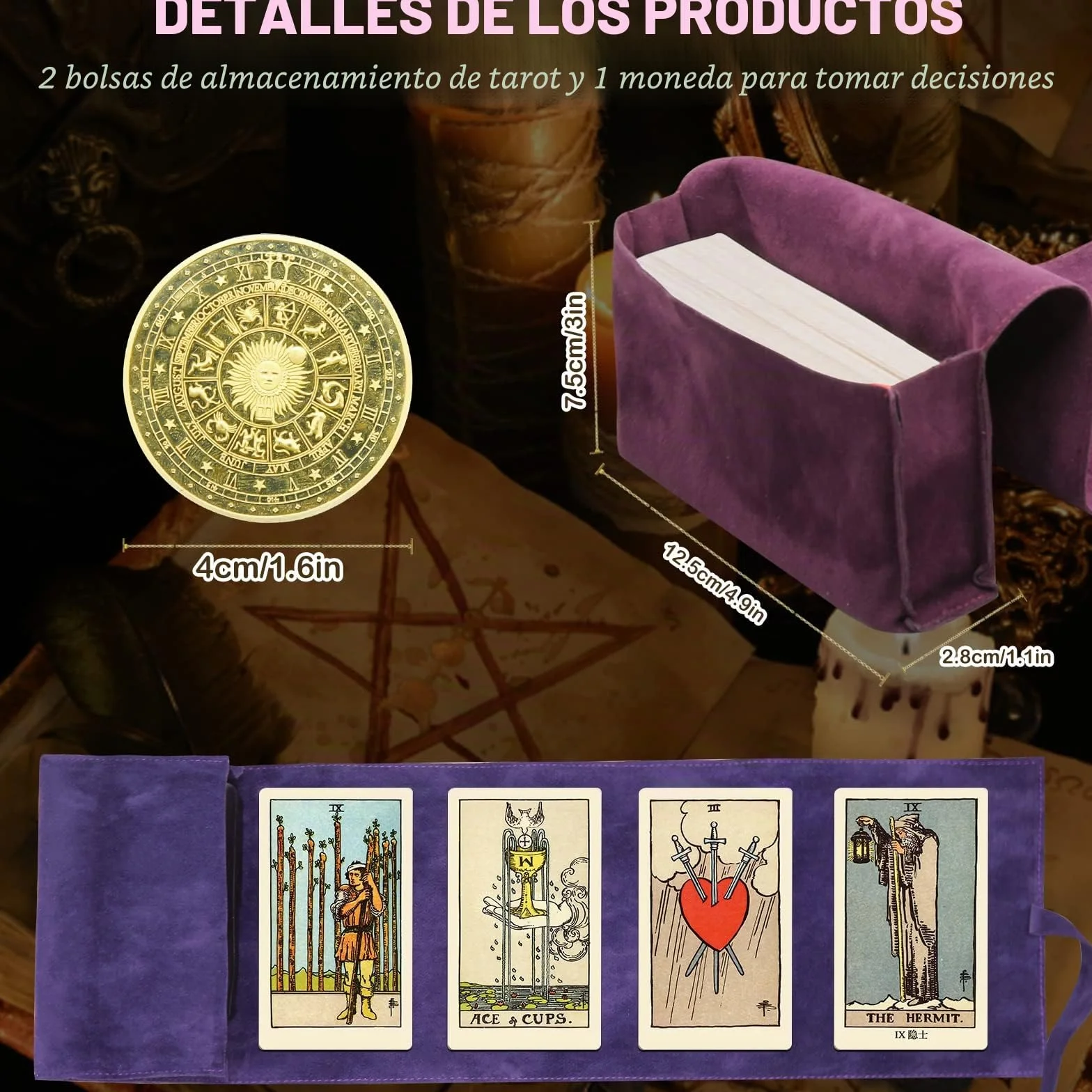 HINGTAI El Kit de 2 Bolsas para Tarjetas, Soporte de exhibición Solar,portatarjetas para Naipes y Cartas de Tarot, Cubierta de oráculo, Accesorios de Tarot