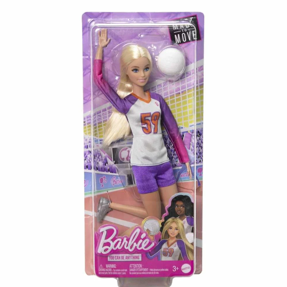 Barbie Tú Puedes ser Made to Move Jugadora de Voleibol Muñeca Rubia Profesiones con Accesorios, Juguete +3 años (Mattel HKT72)