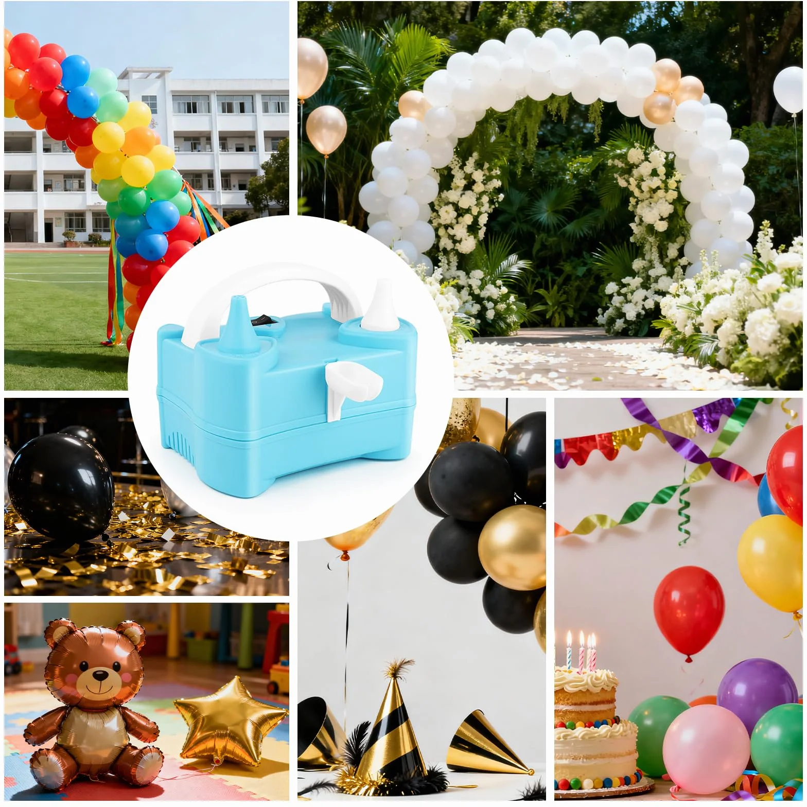Inflador Globos Eléctrico 220V Doble Boquilla Portátil Bomba de Aire para Fiestas