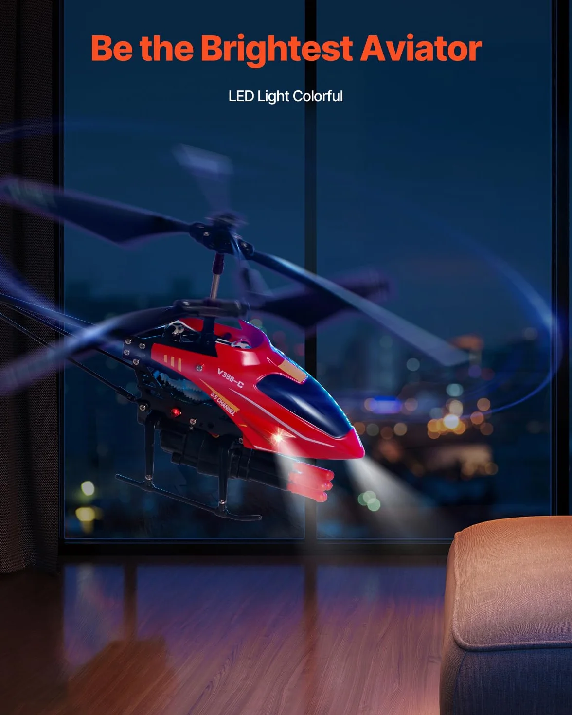 VEVOR Helicóptero de Control Remoto de 2,4 GHz 3,5 Canales con Modo de Disparo, Retención de Altitud Despegue/Aterrizaje con una Sola Tecla y Luces LED Juguete para Niños Mayores de 14 Años