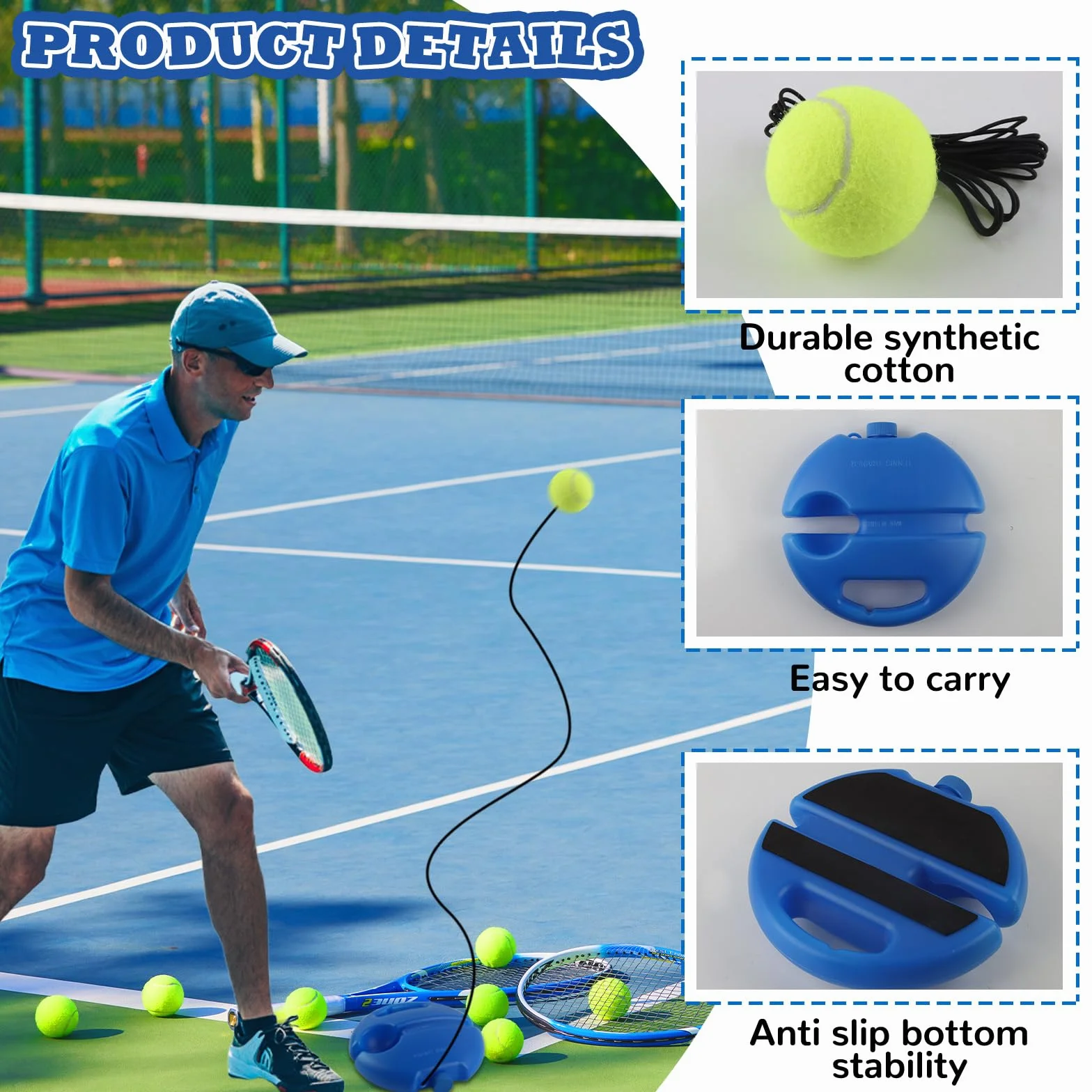 Entrenador de Tenis con 2 Pelotas Elásticas con Cuerda, Set para Entrenamiento de Reacción