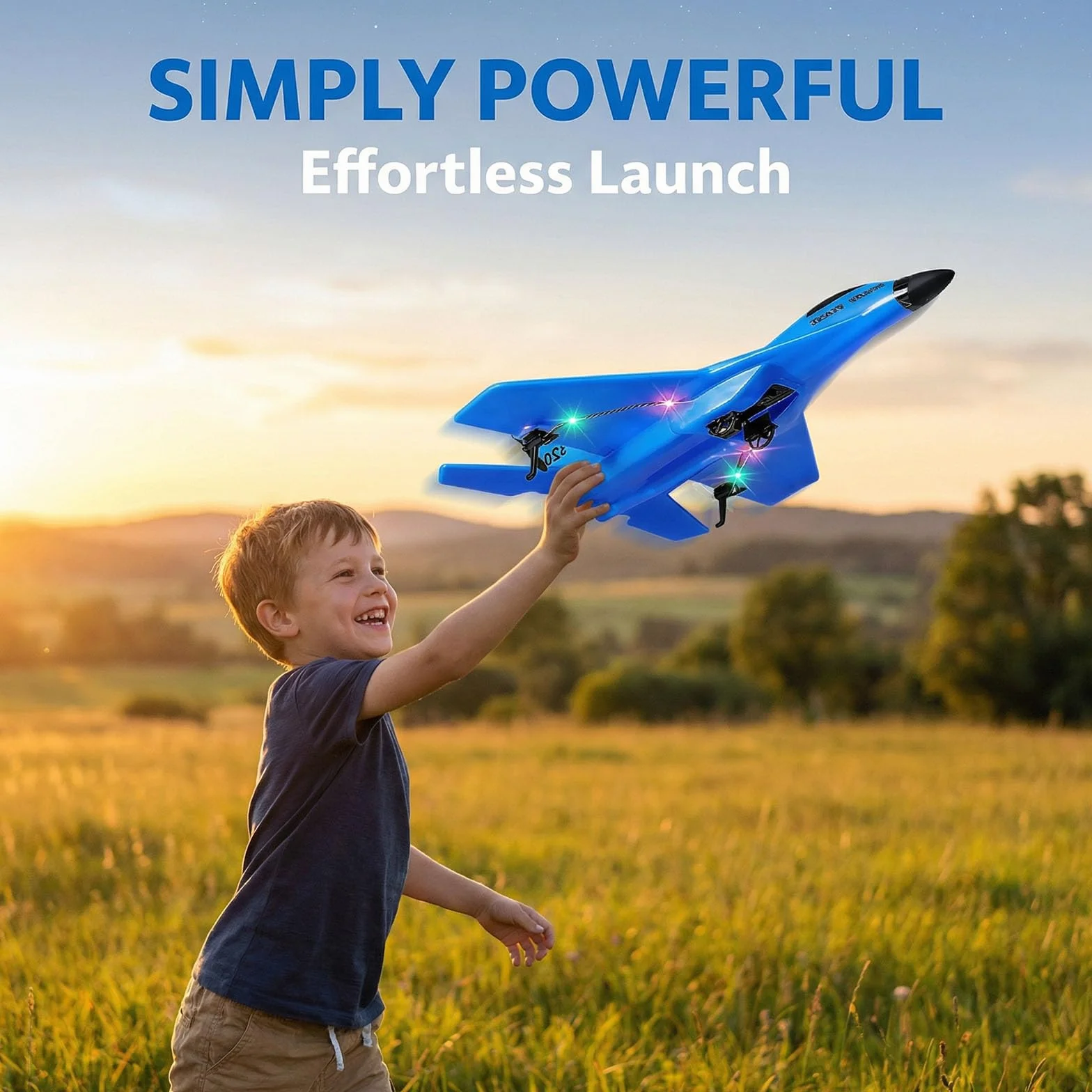Avión RC de 2 Canales, 2,4 GHz Avión Teledirigido con Carga USB, Iluminación Fría, Planeador Volante a Distancia, Fácil de Volar para Niños y Principiantes