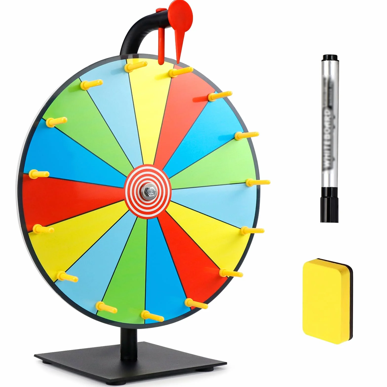 Mumjooyi Rueda de la Fortuna para Girar 30 CM Ruleta de La Suerte Rueda de Premio Reutilizable con Marcador Borrable y Borrador para Carnaval y Feria Comercia