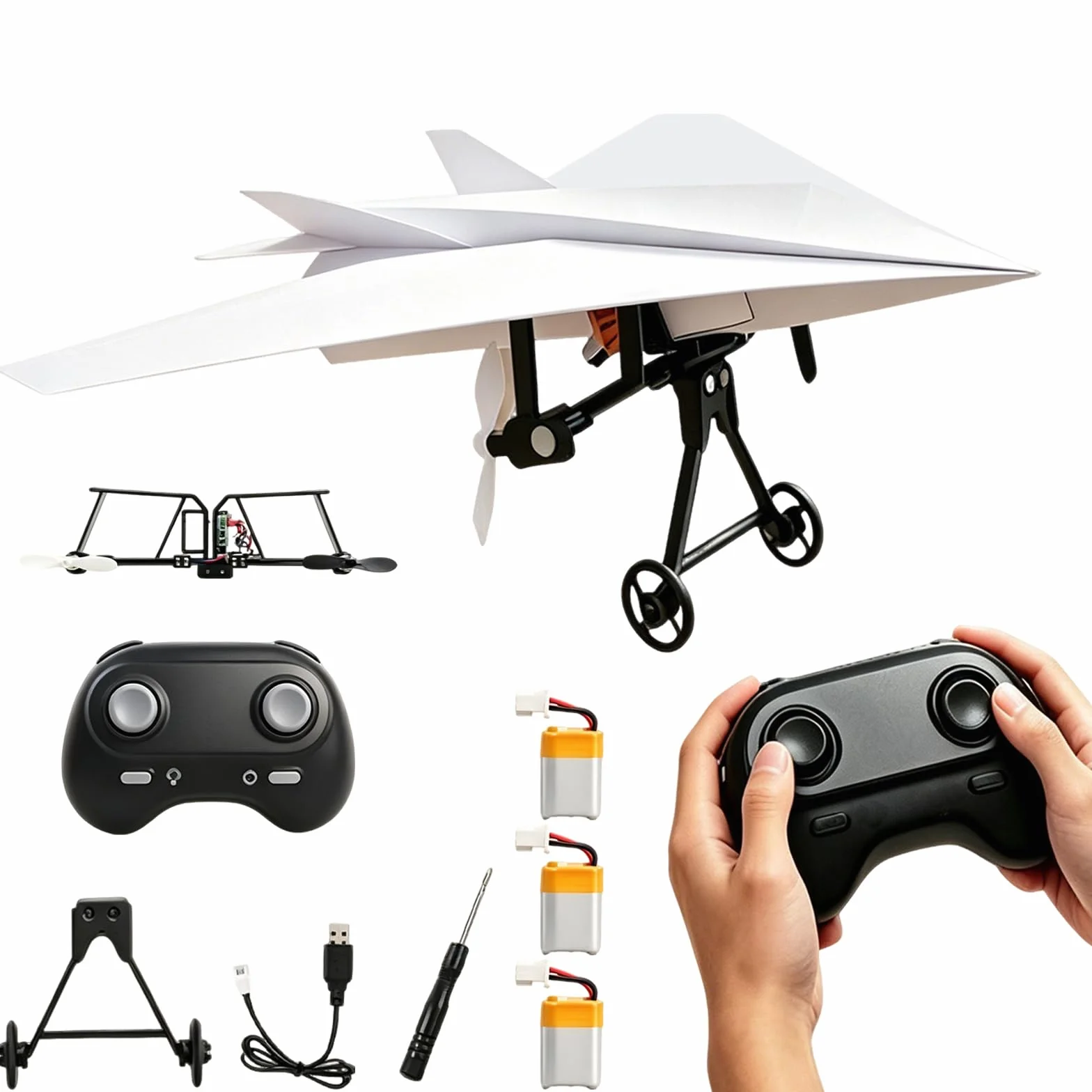 Genérico RC Paper Airplane Kit with Gyro Stabilizer, Remote Control Airplane, DIY RC Airplanes Kit, Foldable Lightweight Glider Tool for Hobbyists and Beginner Flyers (Three Batteries)