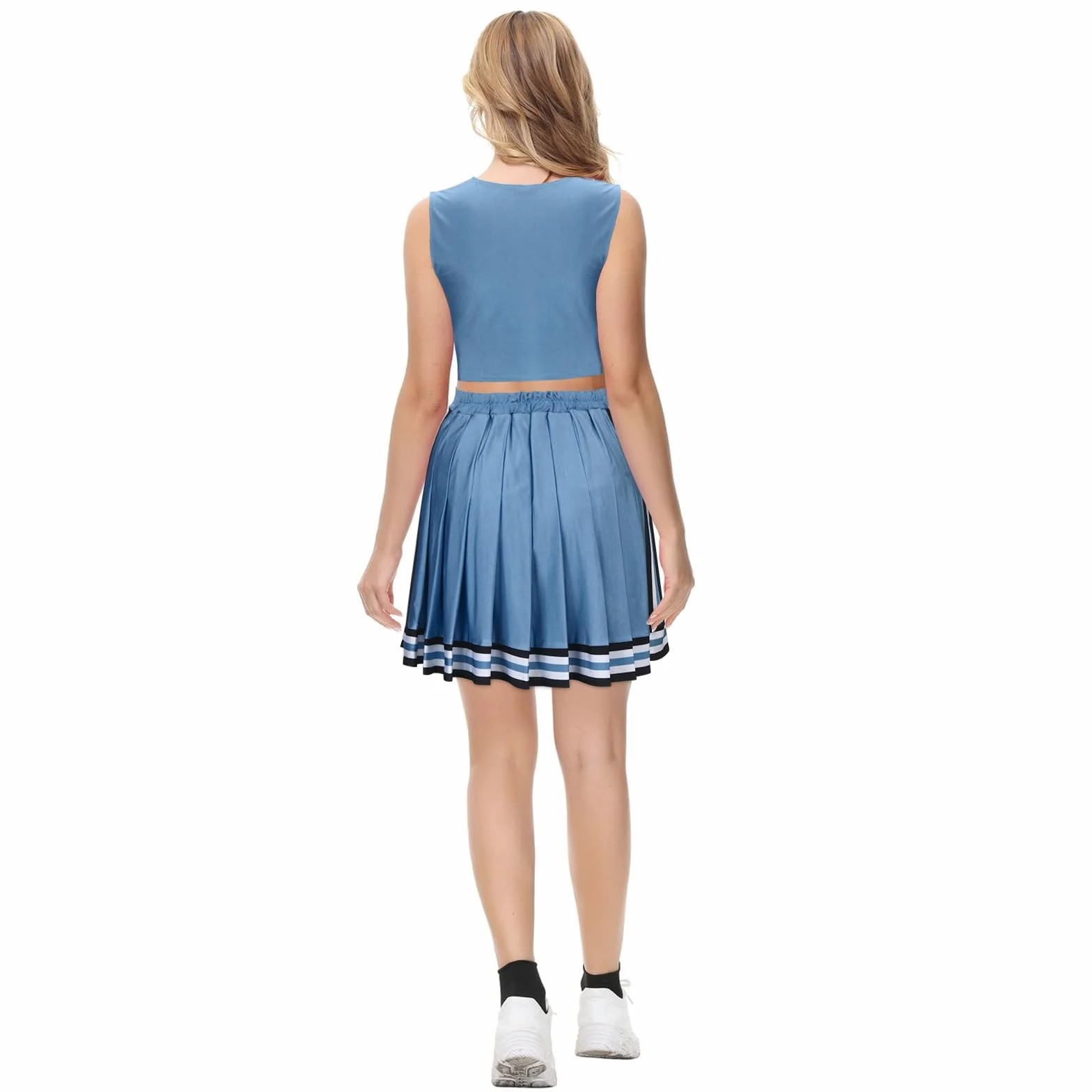 Azul Cheerleader Disfraz para Adulto Adolescentes Uniforme Tank Top Falda Plisada
