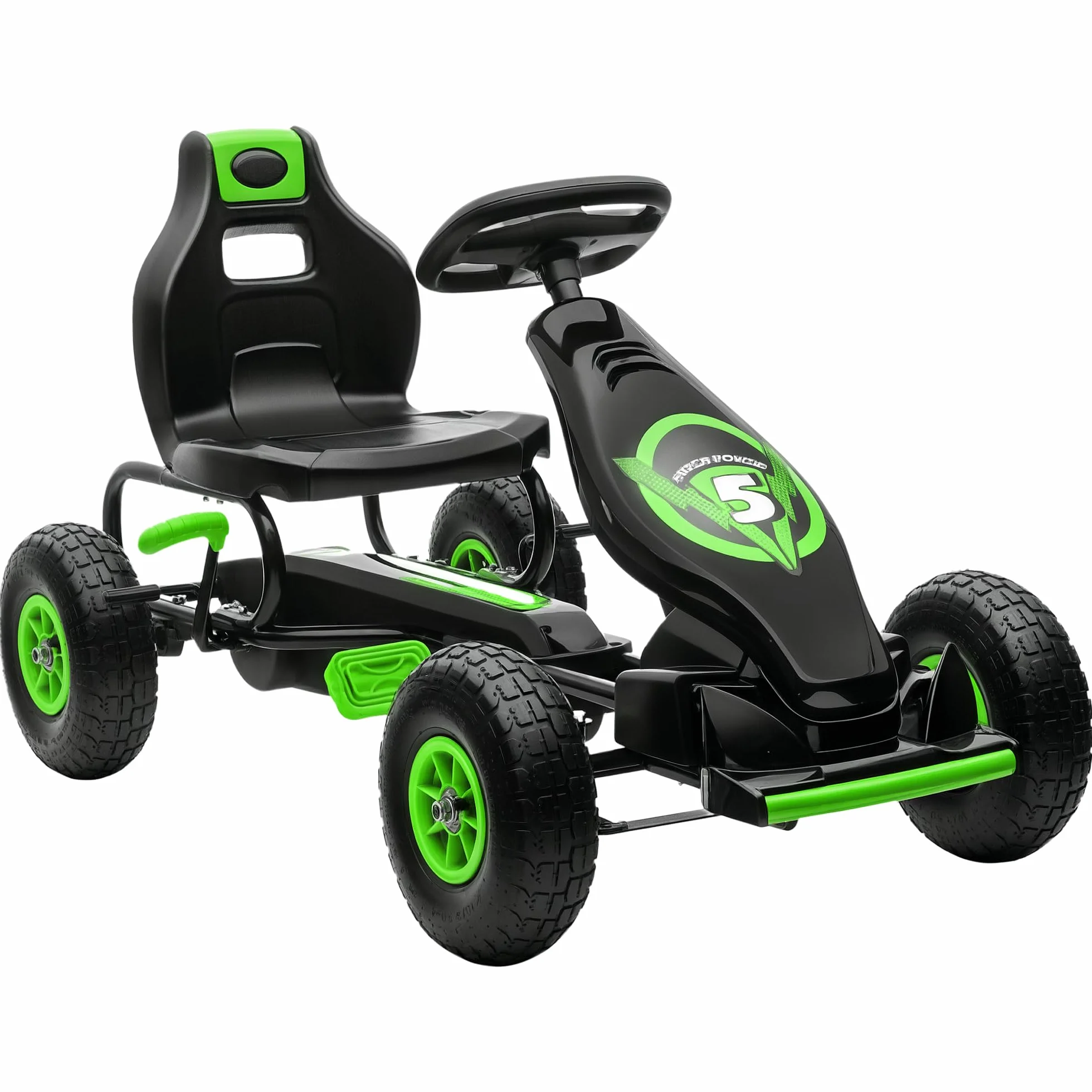 HOMCOM Kart Pedales Coche de Pedales para Niños de 5-12 Años con Asiento Ajustable Neumáticos Inflables Amortiguador y Freno de Mano Carga 50 kg Verde