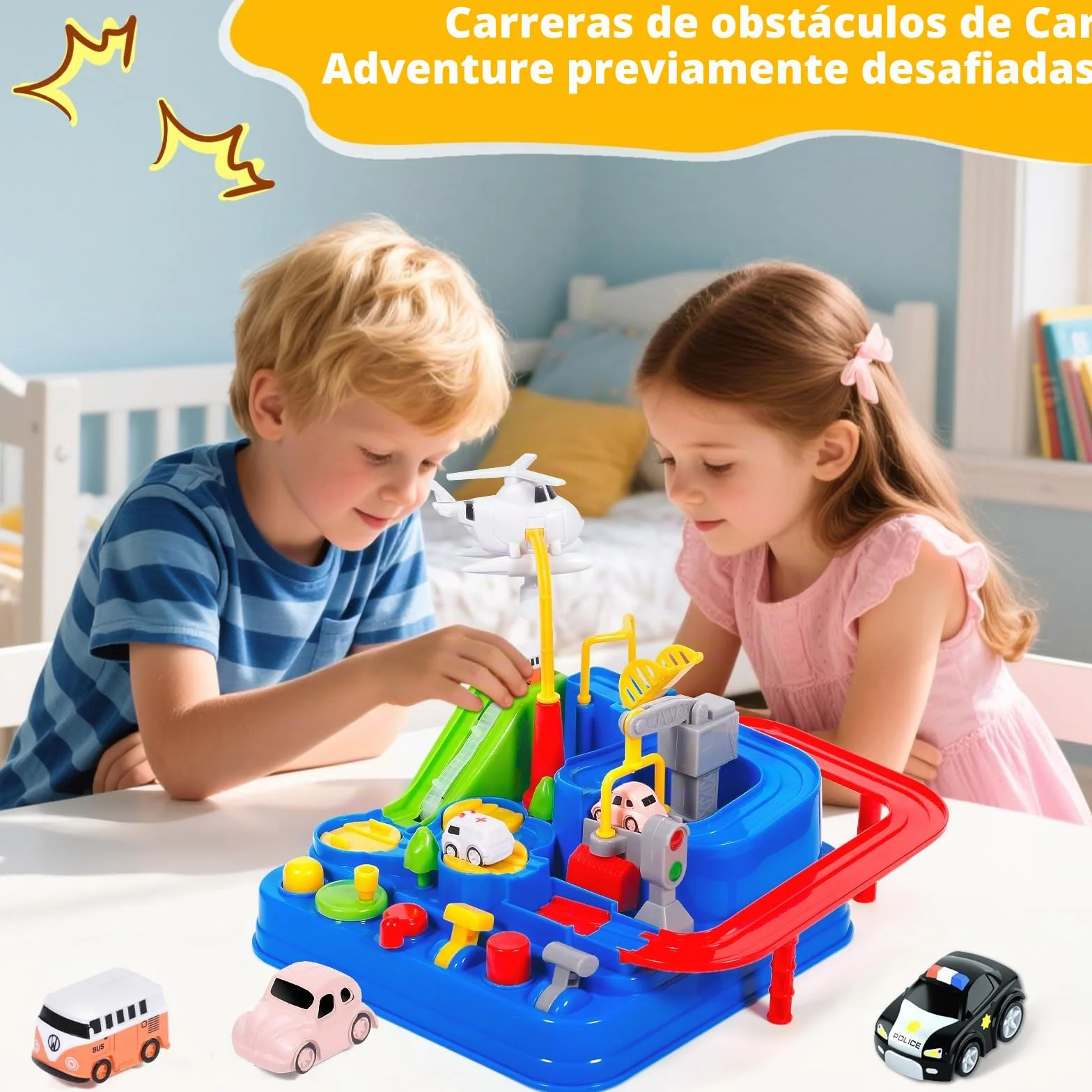 Pista de Coches Juguetes para Niños 3 Años, Circuito de Coches Juguete-s de Aventura Garaje Coche Juguete, Juguetes de Aventura Circuito, Juguete Educativo para Niños 3-6 Años Regalos