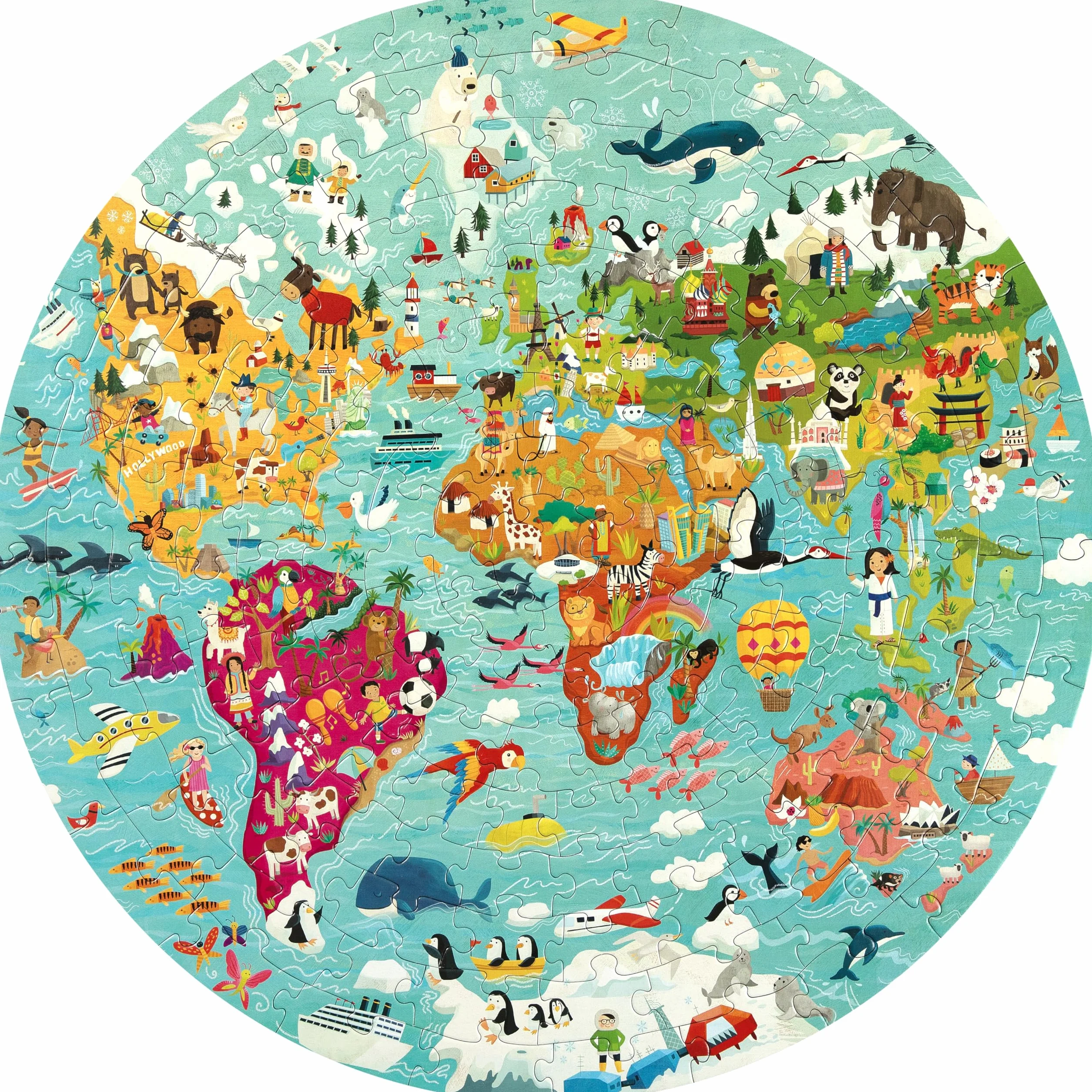 boppi Puzzle Circular del Mapamundi 150 Piezas de Cartón Reciclado 58 cm Animales