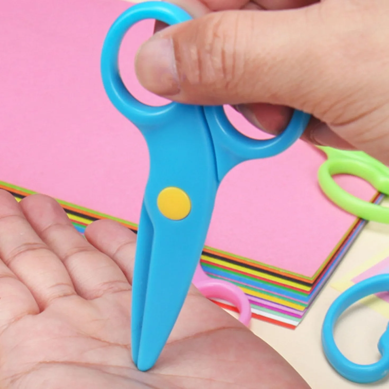 Tijeras de Seguridad de Cabeza Redonda para Niños - 2 Unidades para Corte de Papel, Pintura y Manualidades con Apertura y Cierre Ajustables