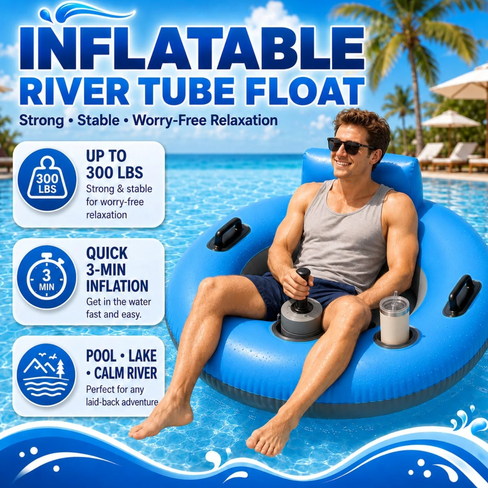 Flotador Motorizado para Piscina, Motor 50 W, Joystick 360° | PVC Grueso, Capacidad 136 kg, Autonomía 60 Min para Usuarios 14+ en Piscina, Lago, Ríos Tranquilos