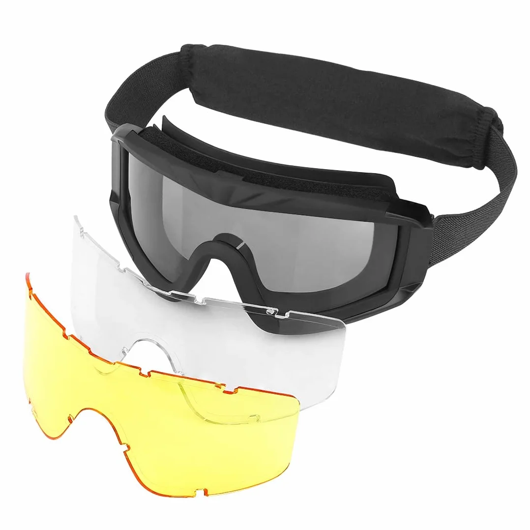 Feyachi Gafas de airsoft tácticas con 3 lentes intercambiables protección UV400 antivaho para tiro caza paintball
