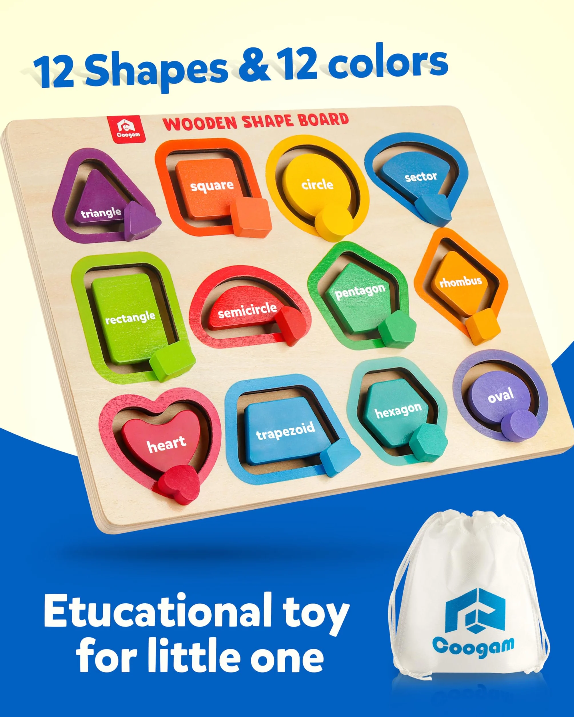 Coogam Rompecabezas de madera para niños pequeños clasificar apilar juguetes educativos aprendizaje motricidad fina 3 4 5