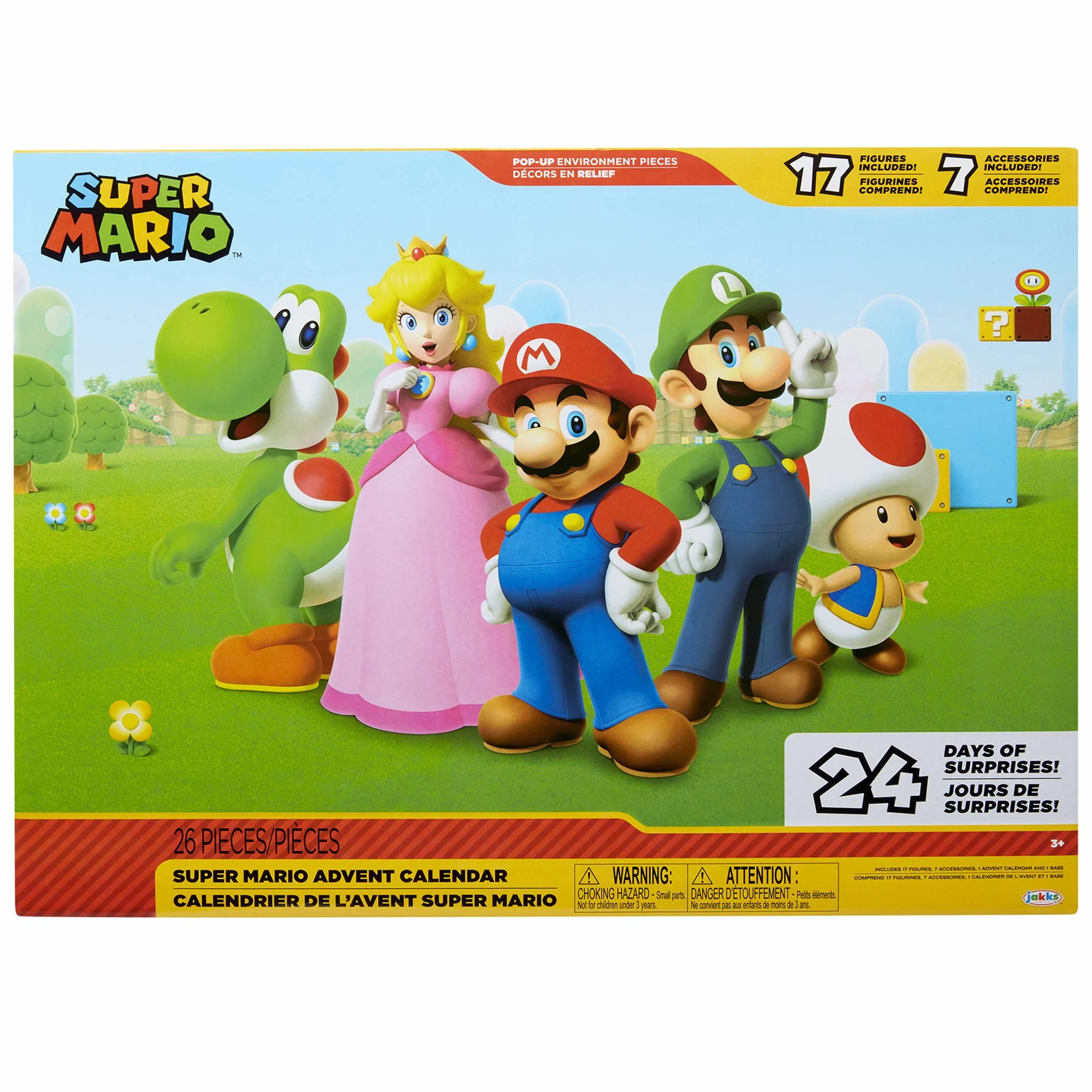 Super Mario Nintendo Calendario de Adviento con 17 Figuras articuladas de 6 cm y 7 Accesorios