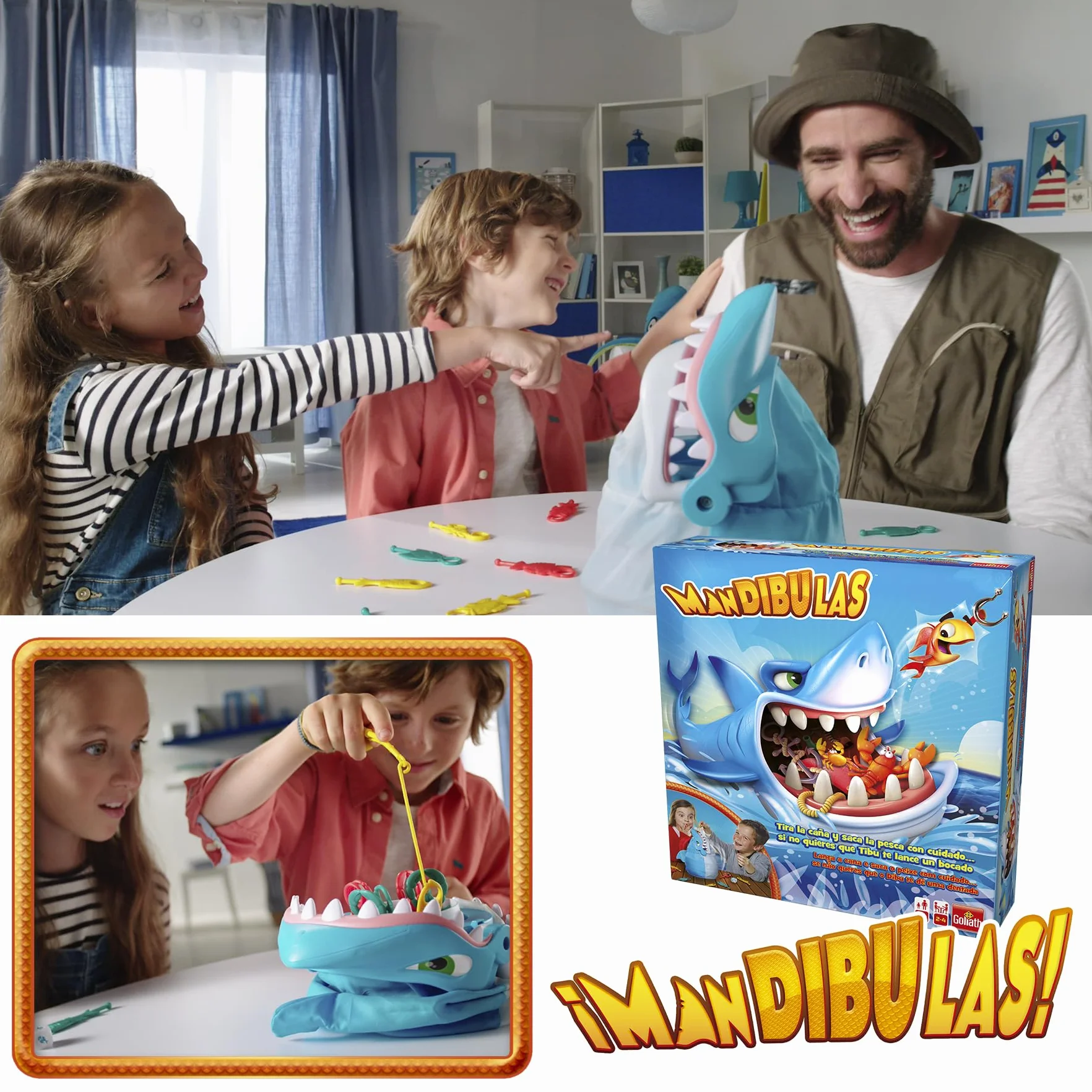 Mandibulas, Juego de Mesa. La pesca más divertida, Juego para niños partir de 4 años. Rescata los animalitos marinos sin que el Tiburón te atrape. Saca los peces de su mandíbula con tu caña de pescar