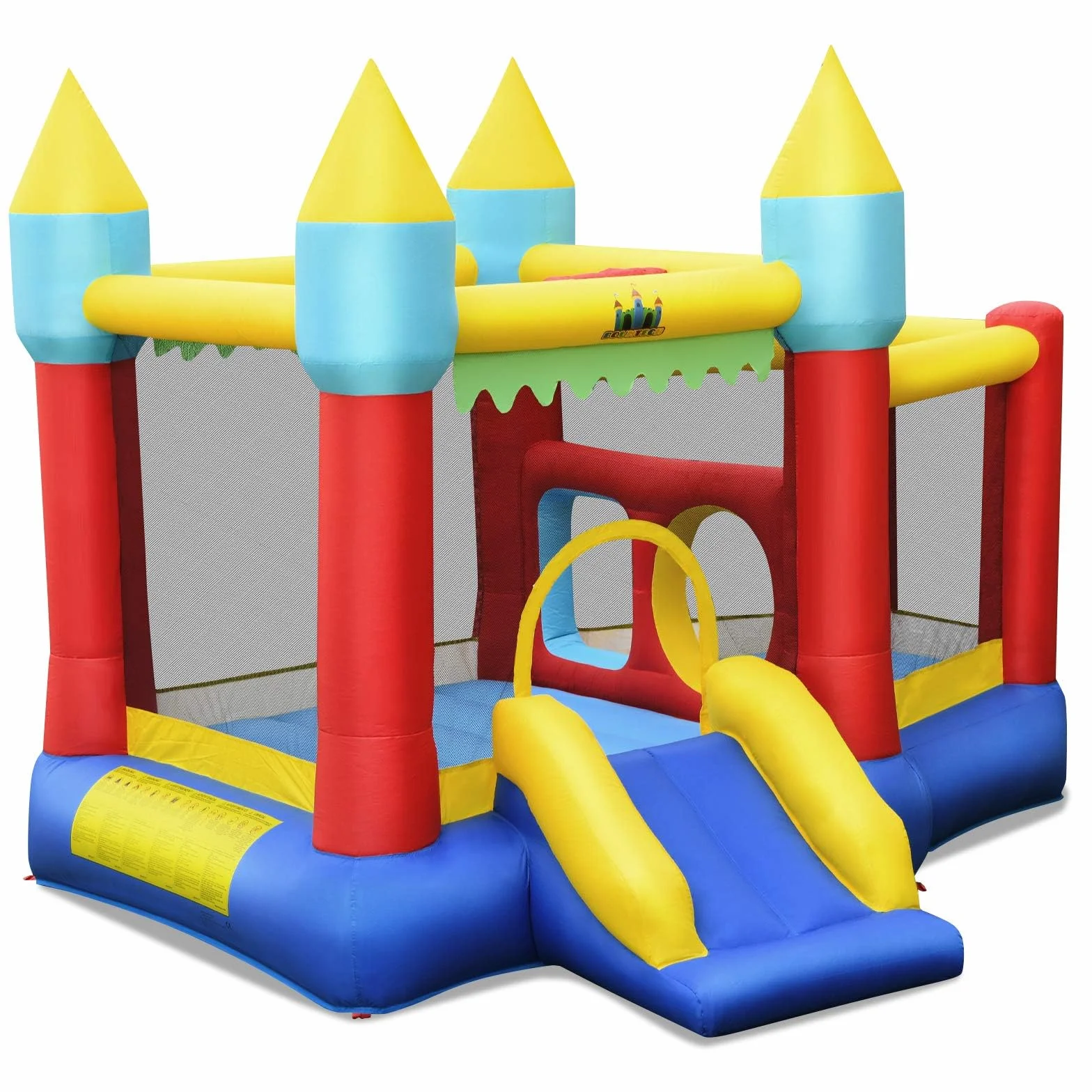 COSTWAY Castillo Hinchable con Tobogán, Castillo Inflable de 301x313x165cm para Niños de 3 a 10 años, con 100 Bolas Oceánicas, Kit de Reparación y Bolsa de Transporte (con Soplador de 480 W)