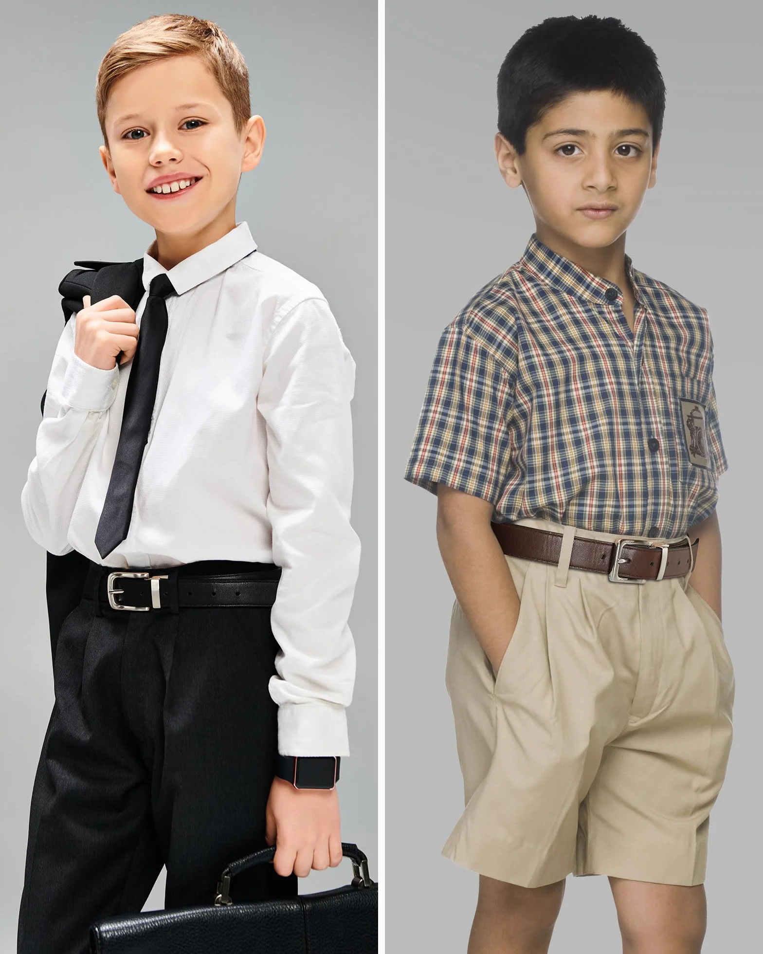 Kajeer Cinturón Reversible para Niños Negro y Marrón 30mm Cuero PU Uniforme Escolar