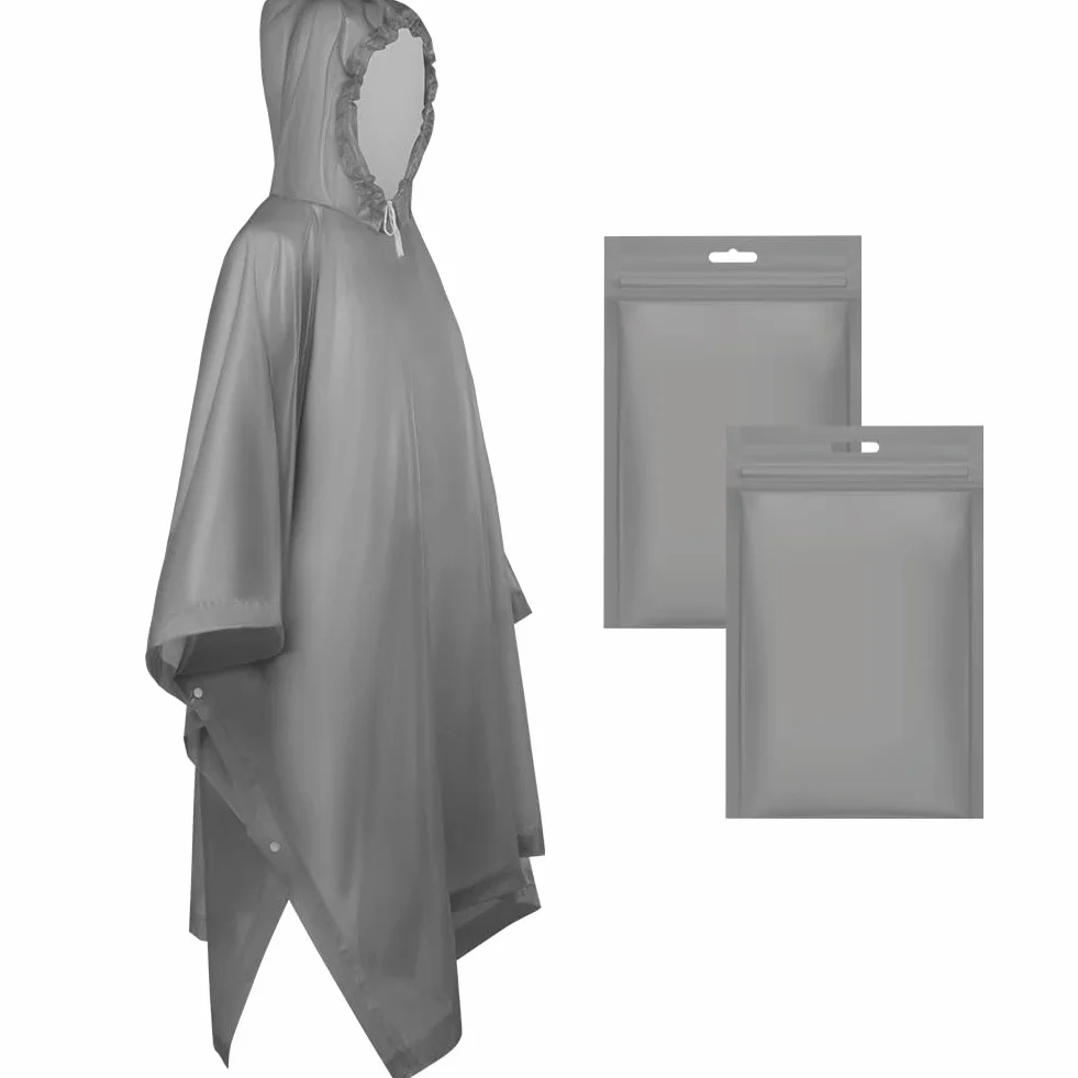 Poncho Impermeable Reutilizable con Capucha 2 Piezas Gris Azul para Senderismo Ciclismo Camping