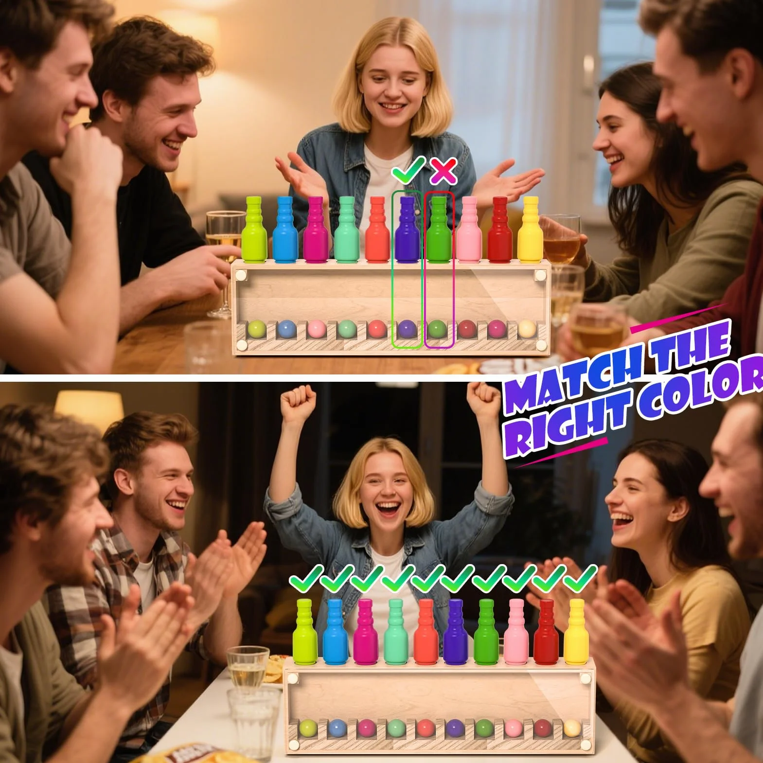 Uping Juegos de Mesa Niños Adulto para Fiesta Juguete Emparejar Colores de Madera Regalo Niño 6 Años o más y Adultos