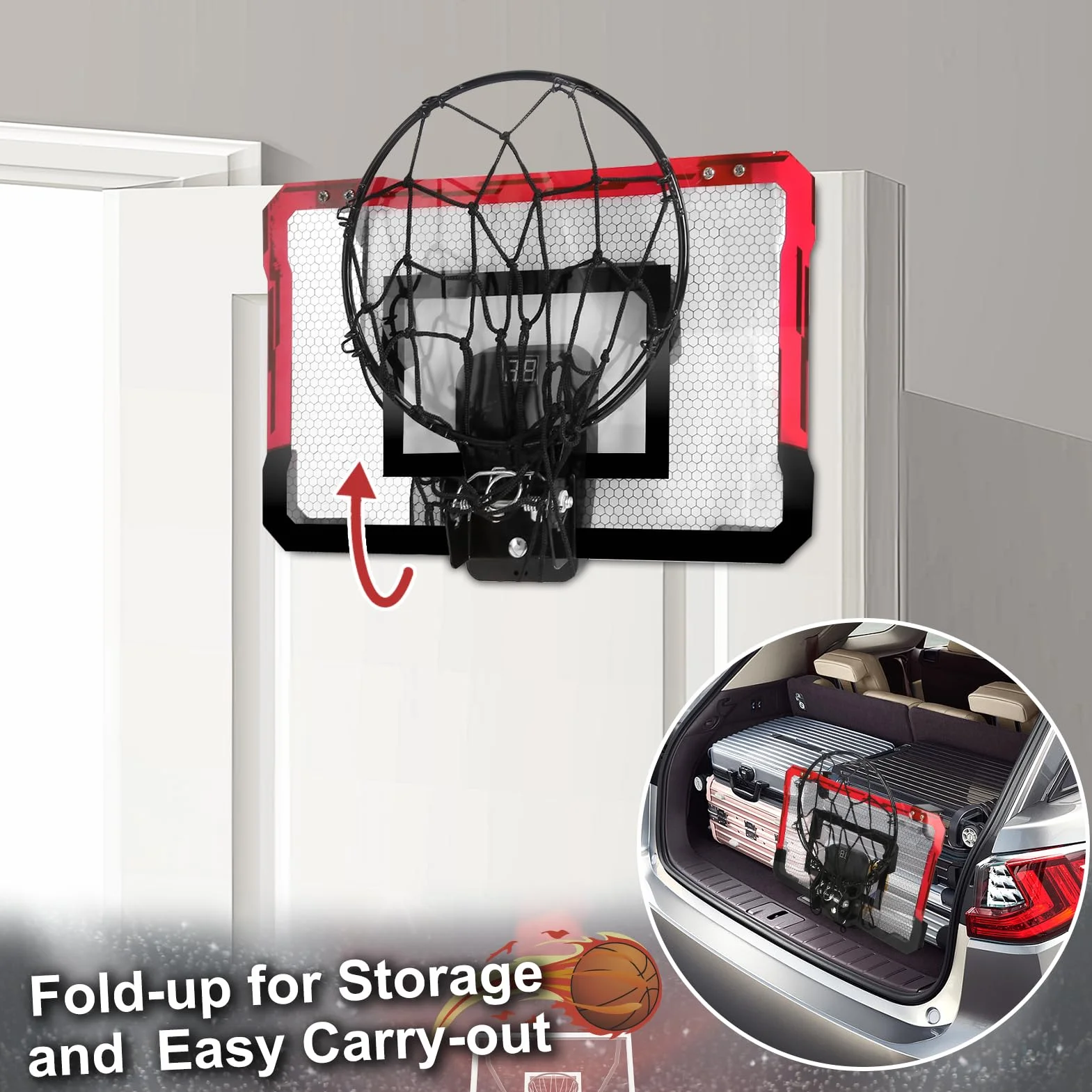 Yimore Canasta Baloncesto Infantil, Interior Exterior Canasta de Baloncesto para Niños Juguete con 4 Pelotas Red y Bomba para Niño de 5 6 7 8 9 10 11 años (Rojo)