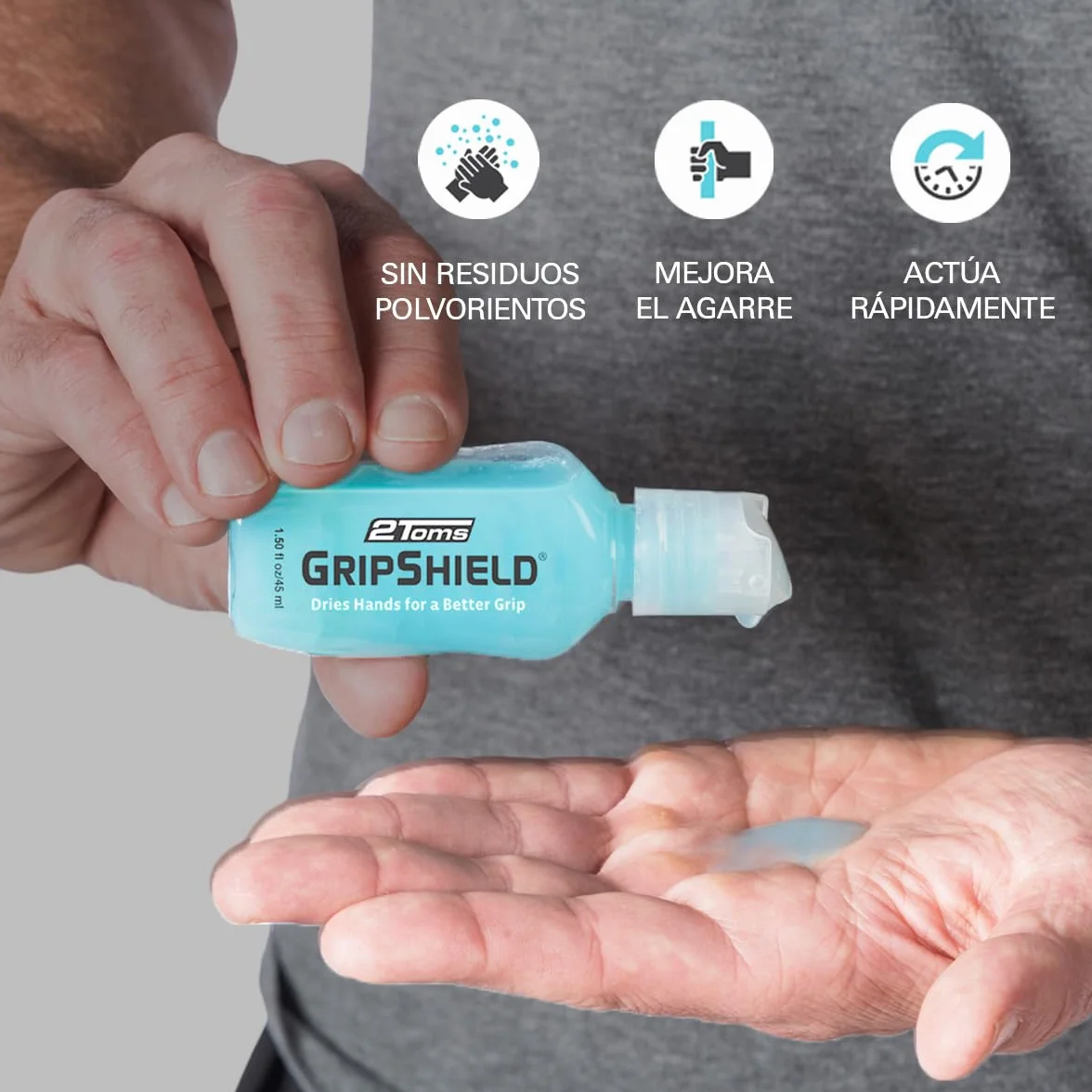 2Toms GripShield Loción Anti-Transpiración Manos 45 ml – Mejor Grip para Deportes