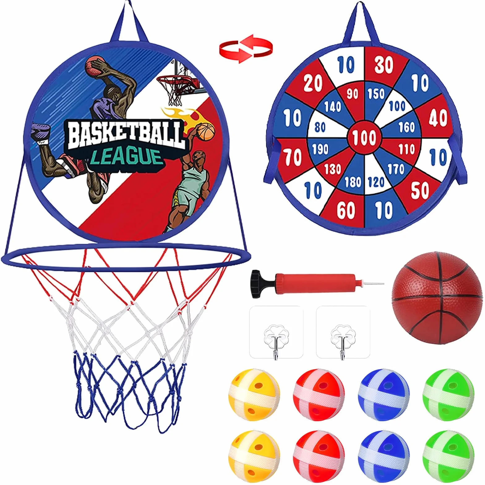 Canasta Baloncesto Infantil con Diana Dardos, 2 en 1 Diana Dardos y Mini Juguete de Canasta Baloncesto,Juguetes de Deporte Plegable para Interiores y Exteriores para Regalo de Niños y Niñas
