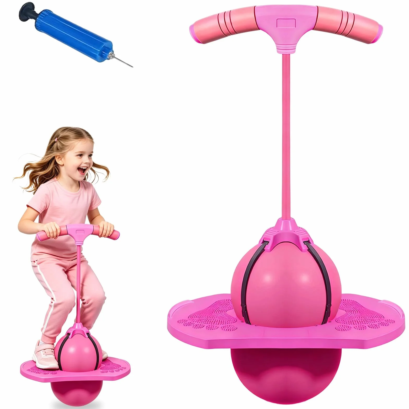 Pelota de Salto de Pogo, Pogo Balón de Salto, Pelota de Salto de Equilibrio, para Entrenar el Equilibrio, usable en salón, terraza y jardín, con Bomba (Rosa)