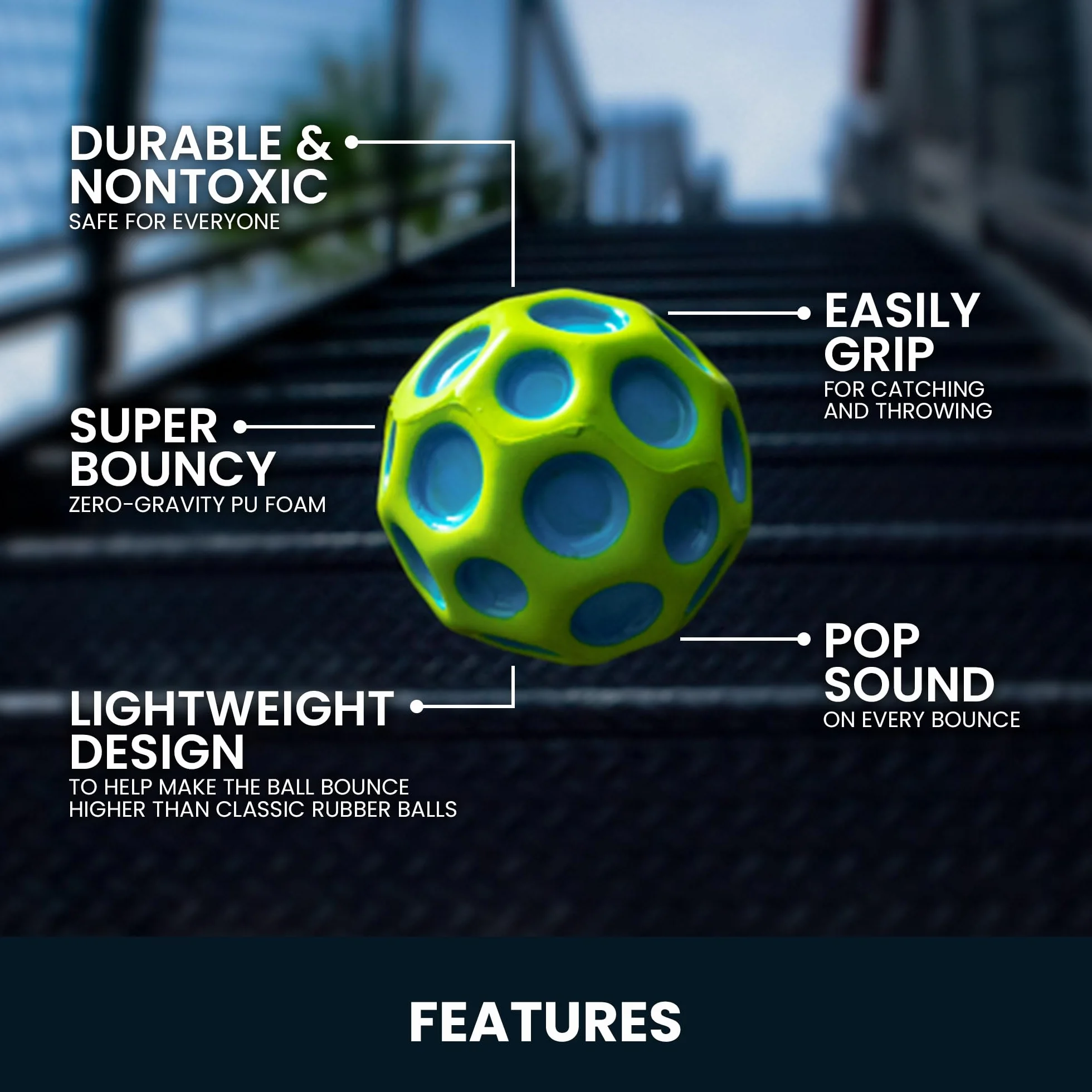 Waboba Gradient Ball Pelota Super Rebote Undersea Neón Interiores Exteriores Sonidos Rebote