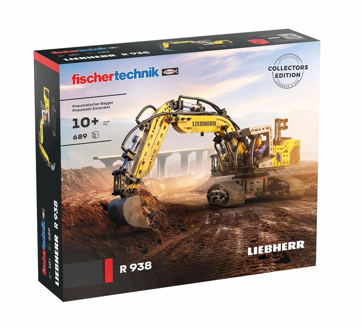 fischertechnik 576450 Liebherr R938 Excavadora Neumática – Kit de construcción Realista para niños Desde 10 años y Adultos, 689 Piezas, Amarillo