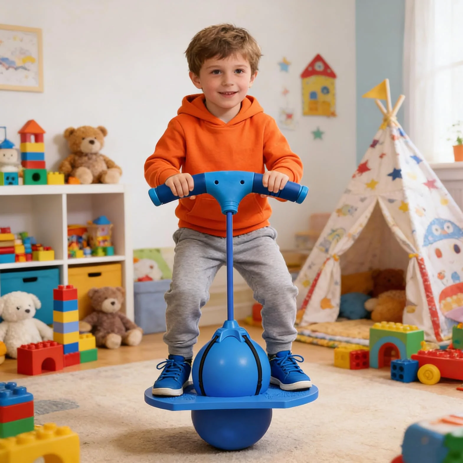 Pelota Saltarina para Niños, Bola De Equilibrio Paras Saltar, Tabla De Rebote Paras Saltar, Saltarín con Bomba Y Mango, para Niñas Niños Y Adultos